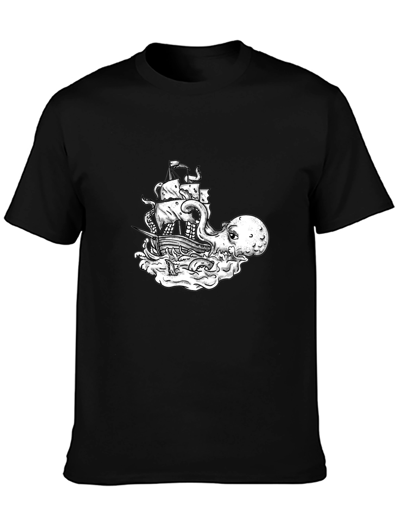 Black Kraken Ship T-Shirt - Sea Monster Tee view 3