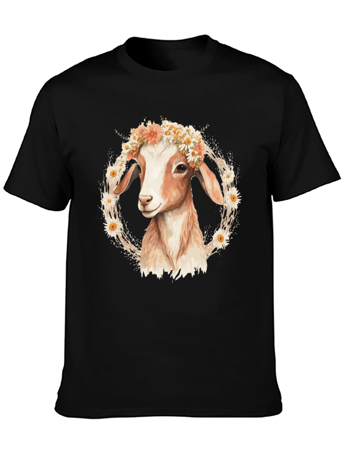Black Goat with Flower Crown T-Shirt view 3