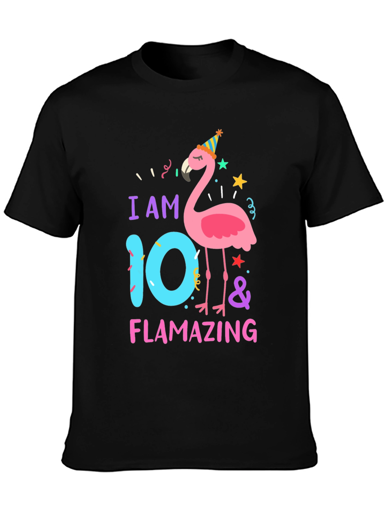 Black Flamazing 10th Birthday T-Shirt - Flamingo Party view 3