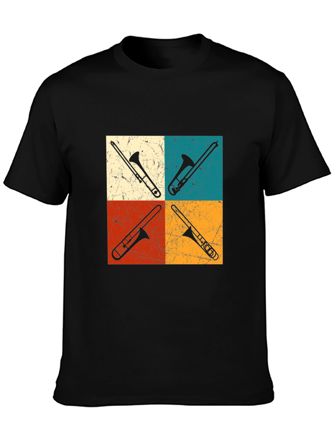 Black Retro Trombone Quartet Tee view 3