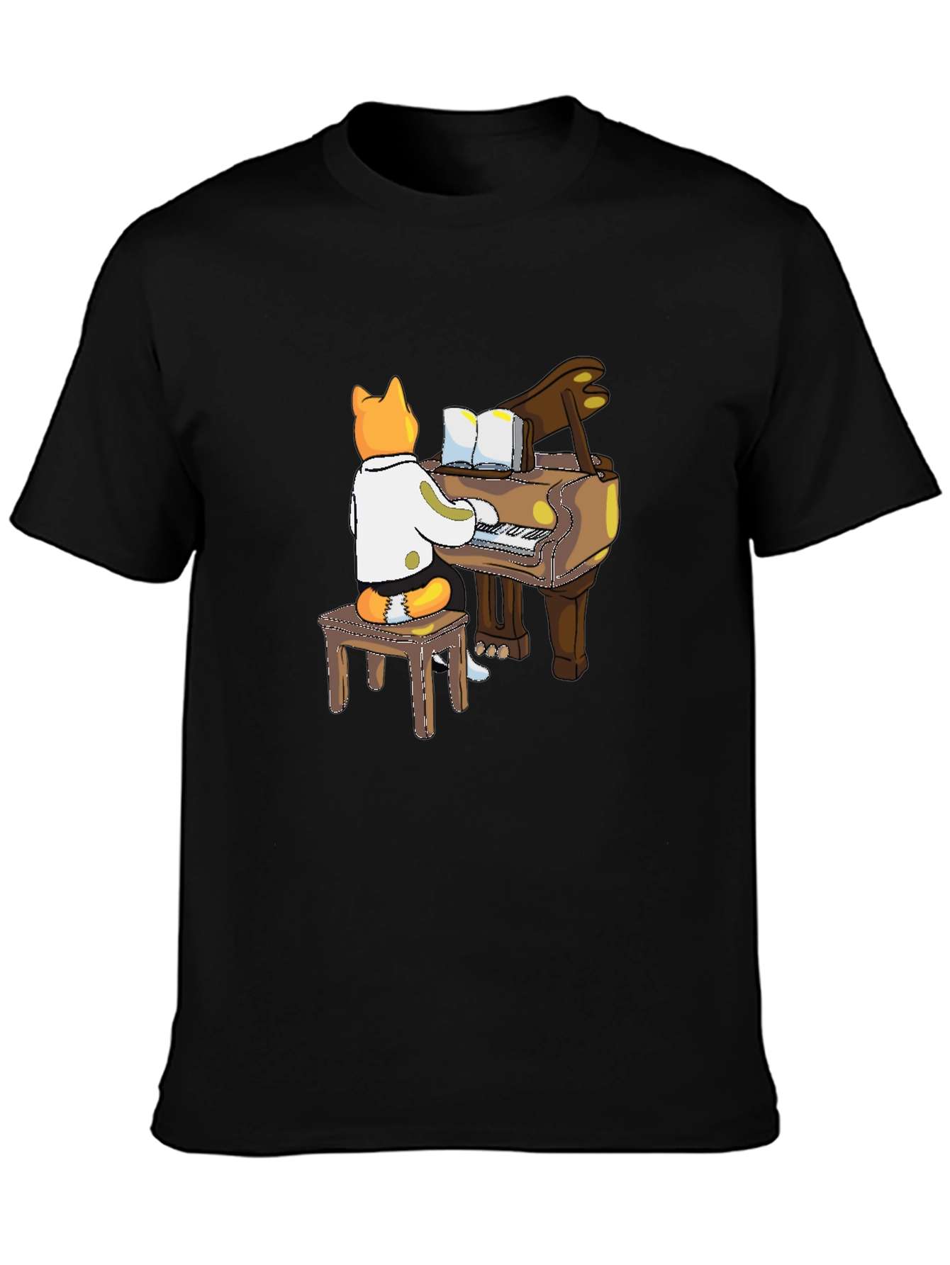 Black Cat Pianist T-Shirt - Black Graphic Tee view 3