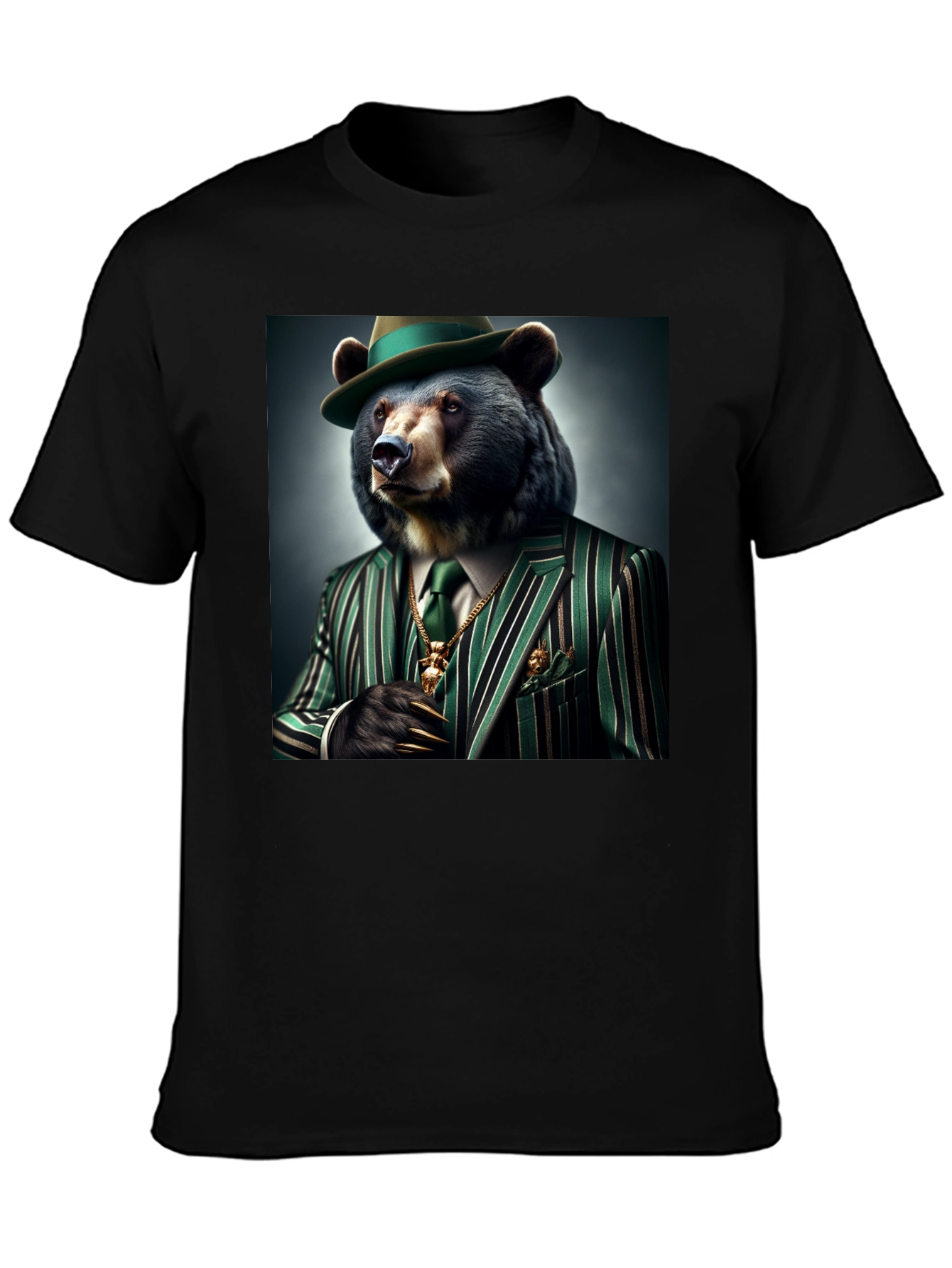 Black Gangster Bear T-Shirt: Sharp Dressed Animal Tee view 3