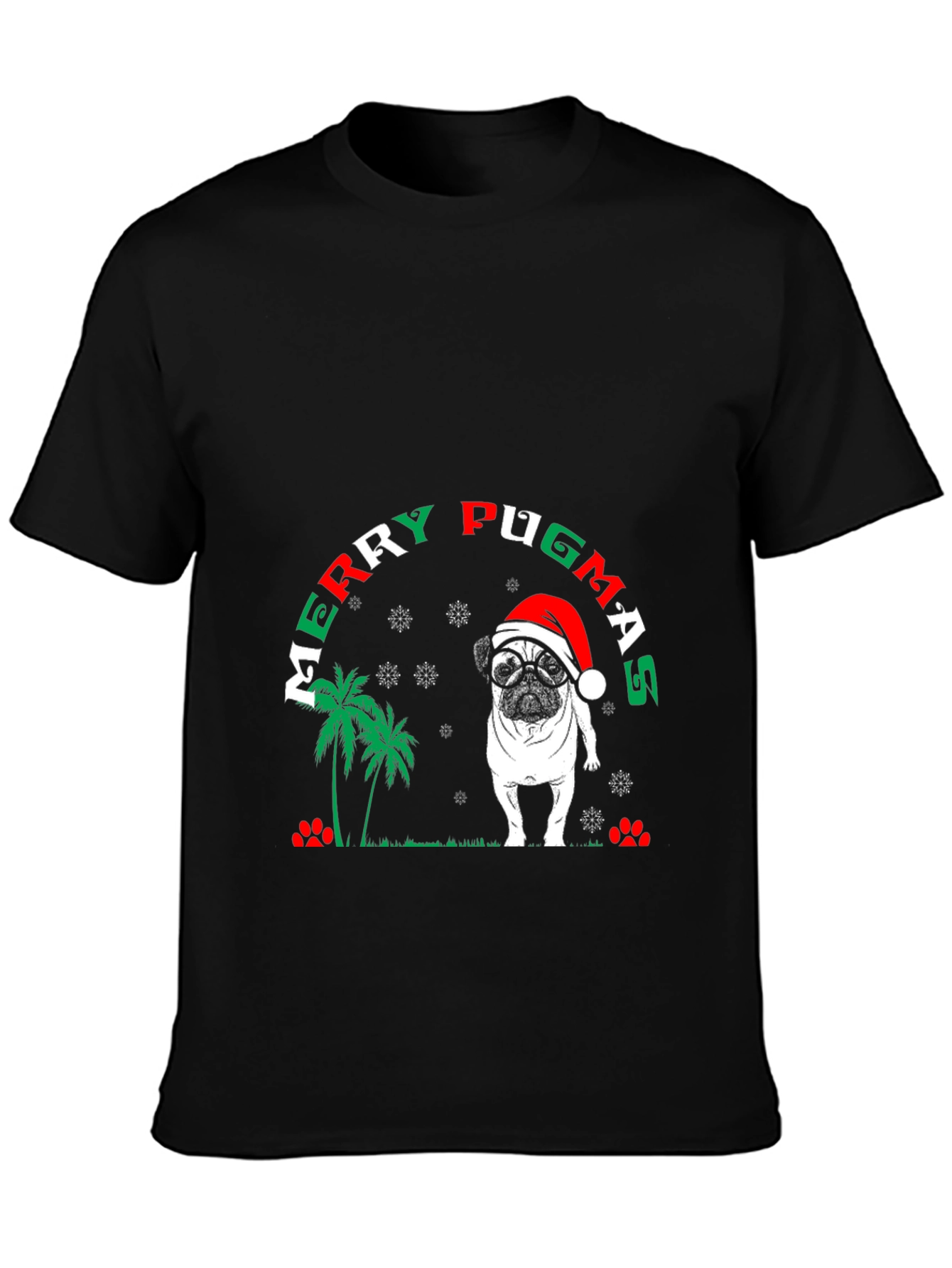 Black Merry Pugmas Christmas T-Shirt view 3