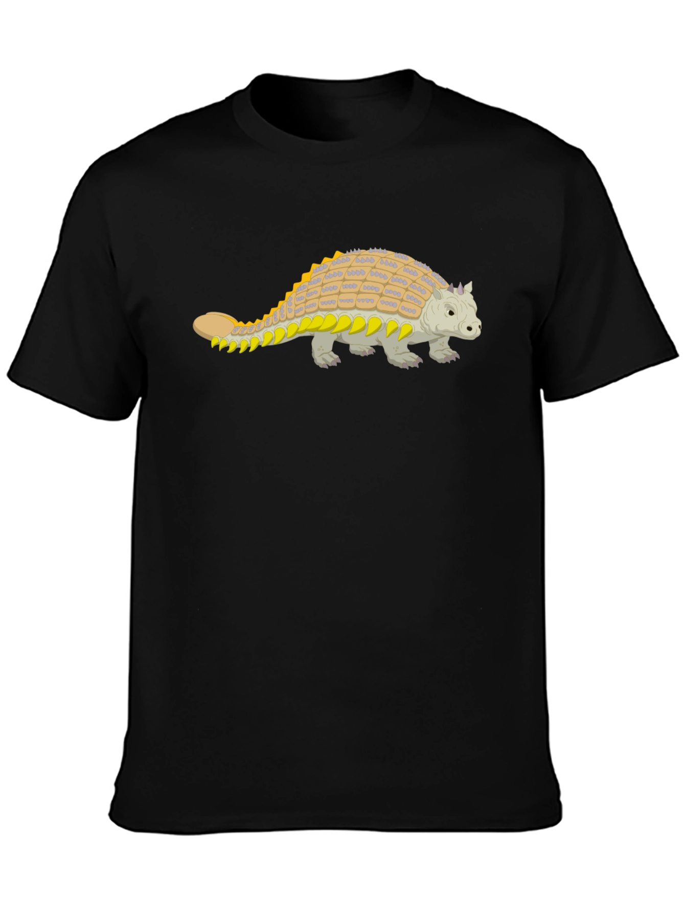 Black Ankylosaurus Dinosaur Graphic Tee - Black Cotton Shirt view 3