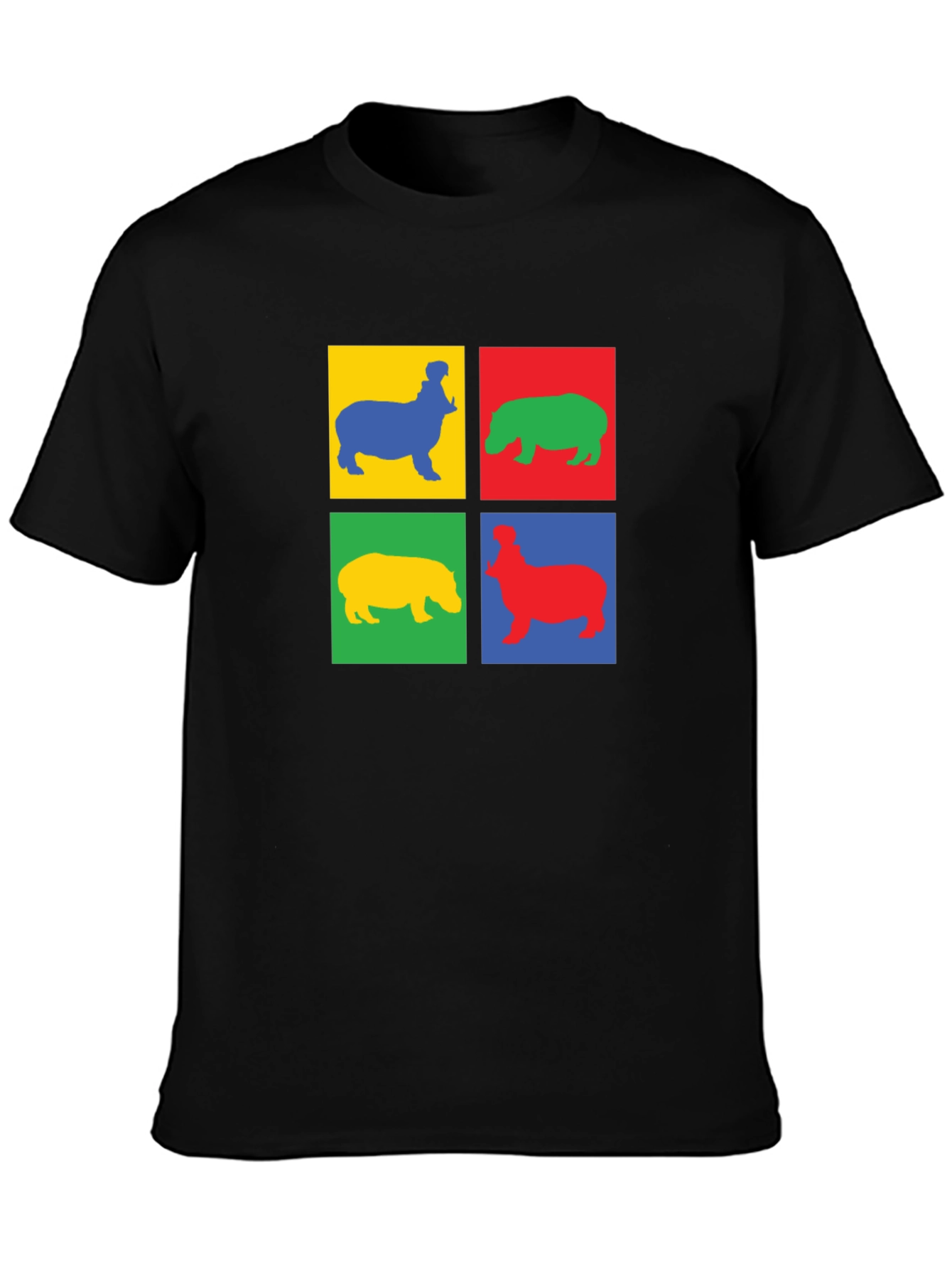Black Colorful Hippo Pop Art Black T-Shirt view 3