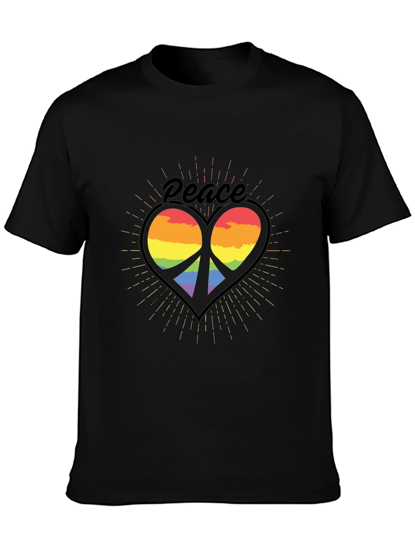 Black Peace Heart Rainbow T-Shirt - Black view 3