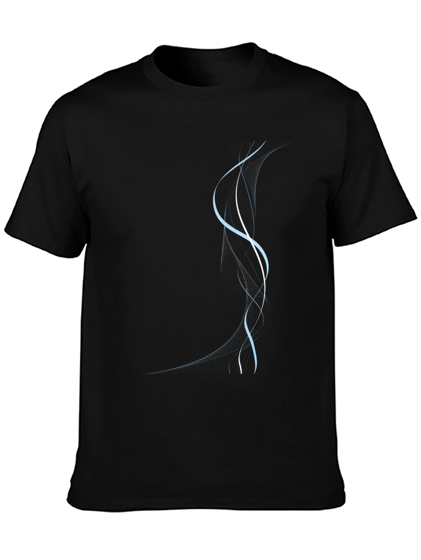 Black Men's Black T-Shirt with Abstract Blue Line Design view 3