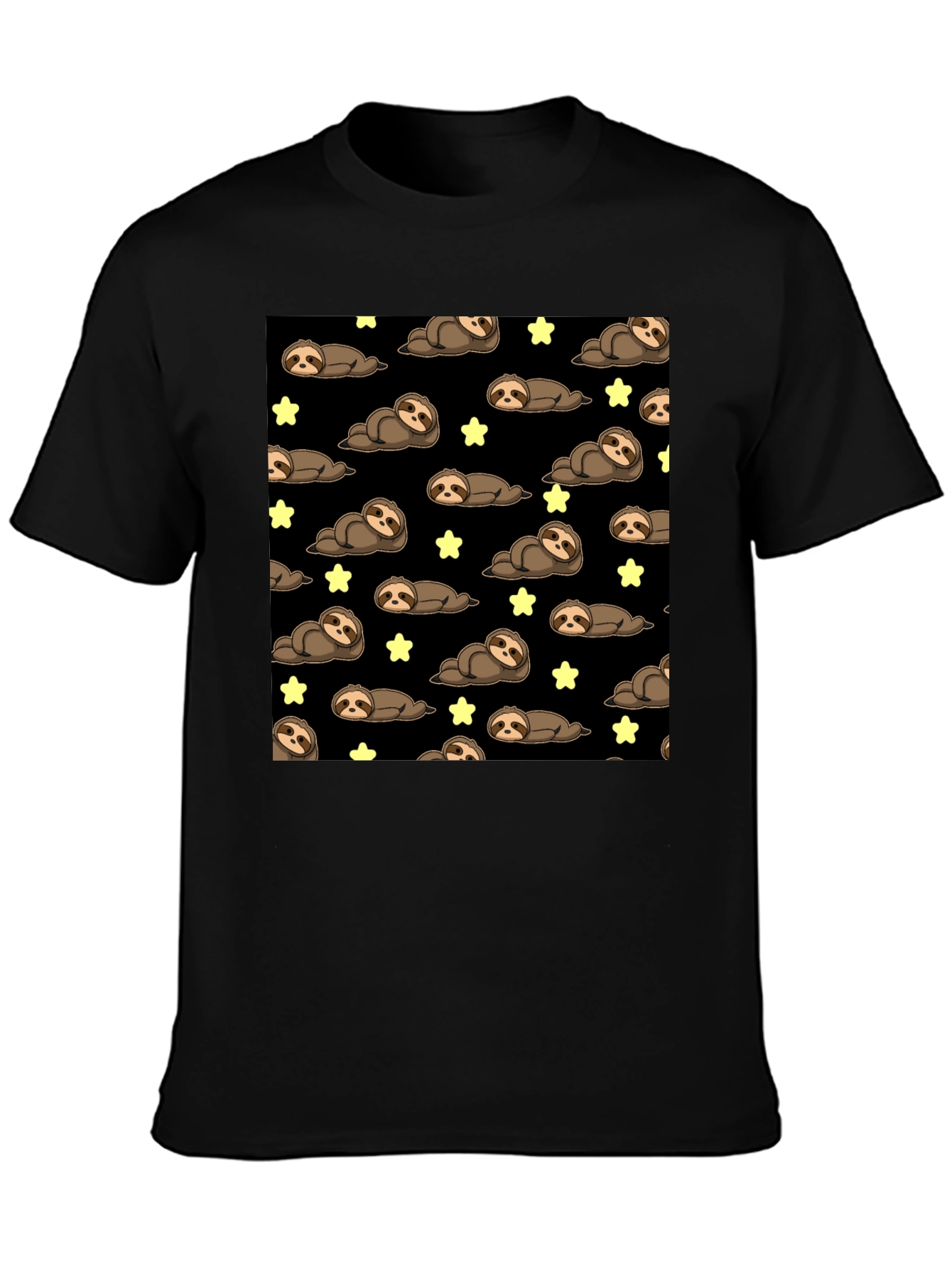 Black Cute Sloth Starry Night T-Shirt view 3