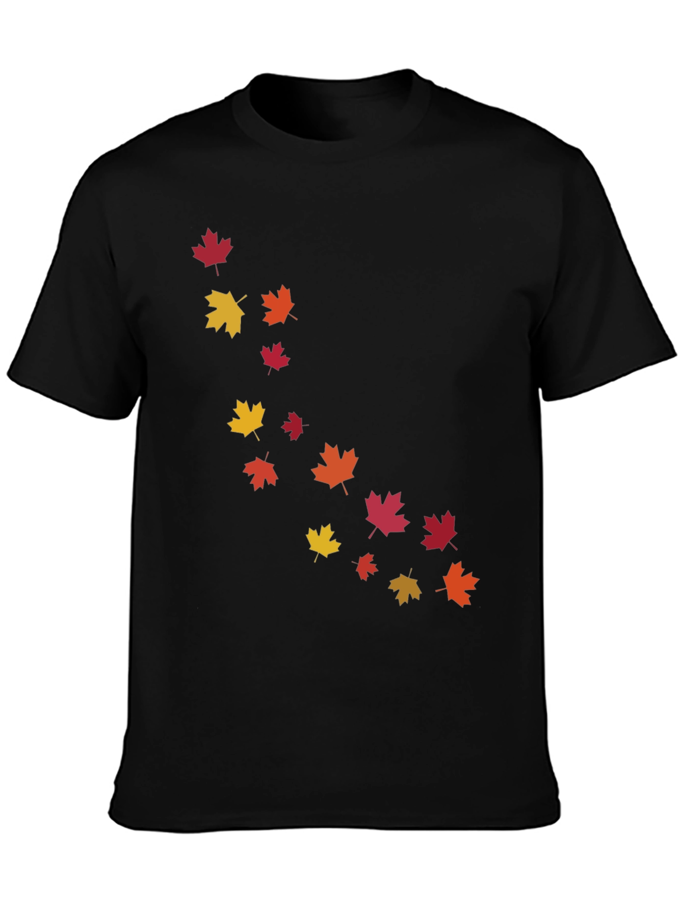 Black Autumn Maple Leaves Print Black T-Shirt view 3