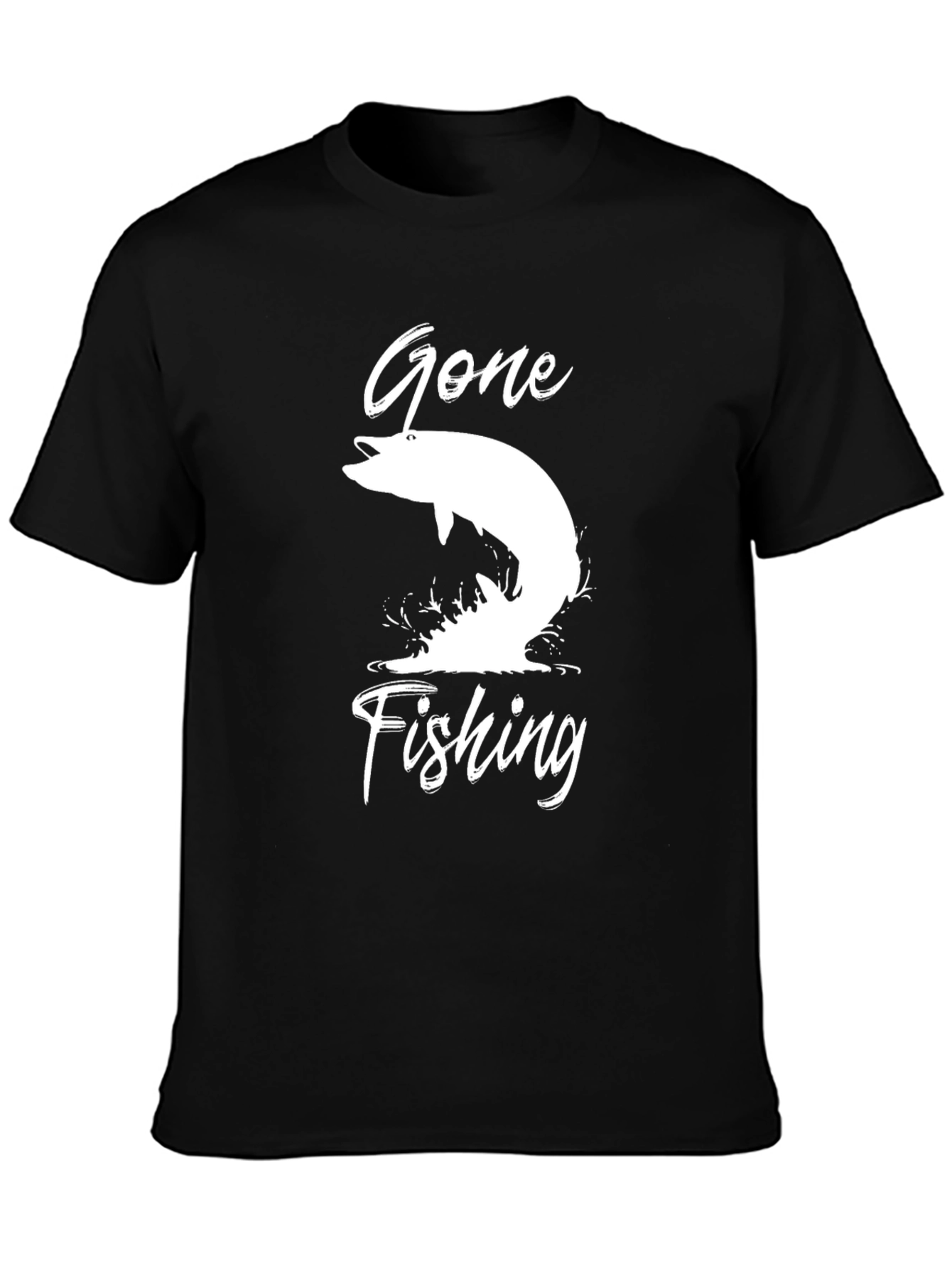 Black Gone Fishing Graphic Tee - Black Cotton T-Shirt view 3