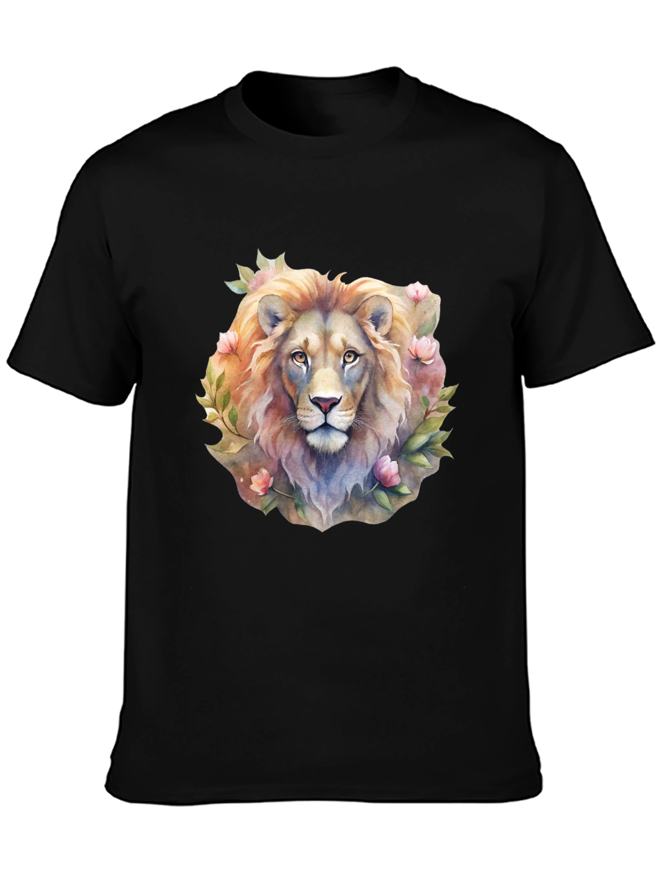 Black Lion Floral Print T-Shirt - Black view 3