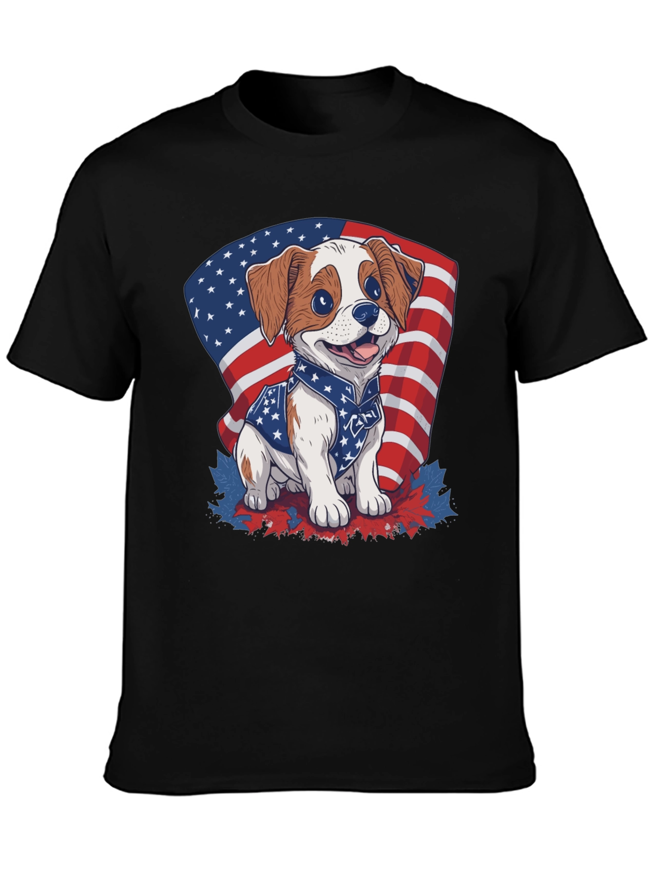 Black Patriotic Puppy T-Shirt: American Flag Dog Design view 3