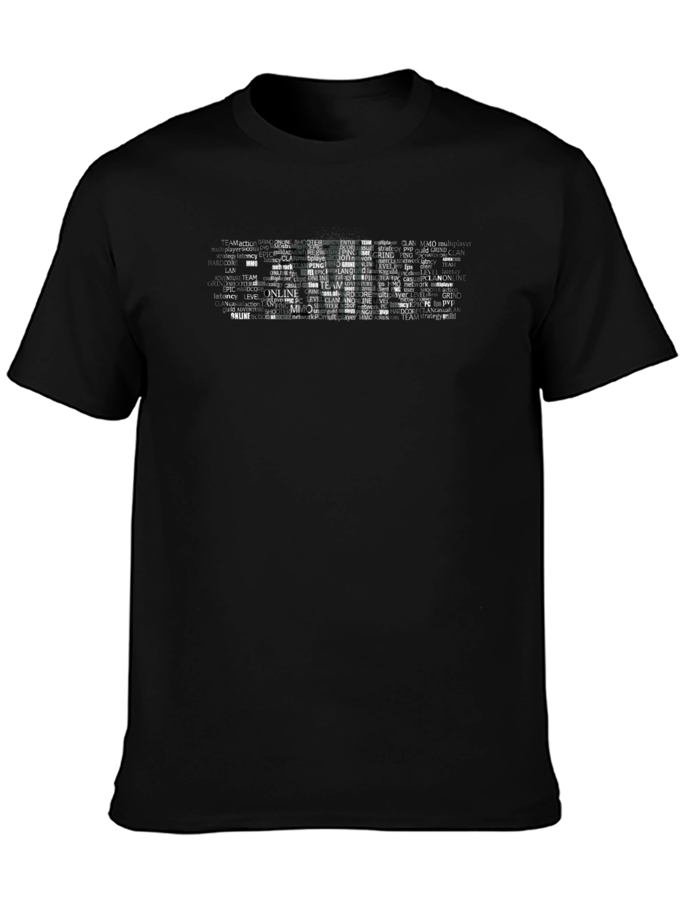 Black Gaming Word Art T-Shirt - Black Crew Neck view 3