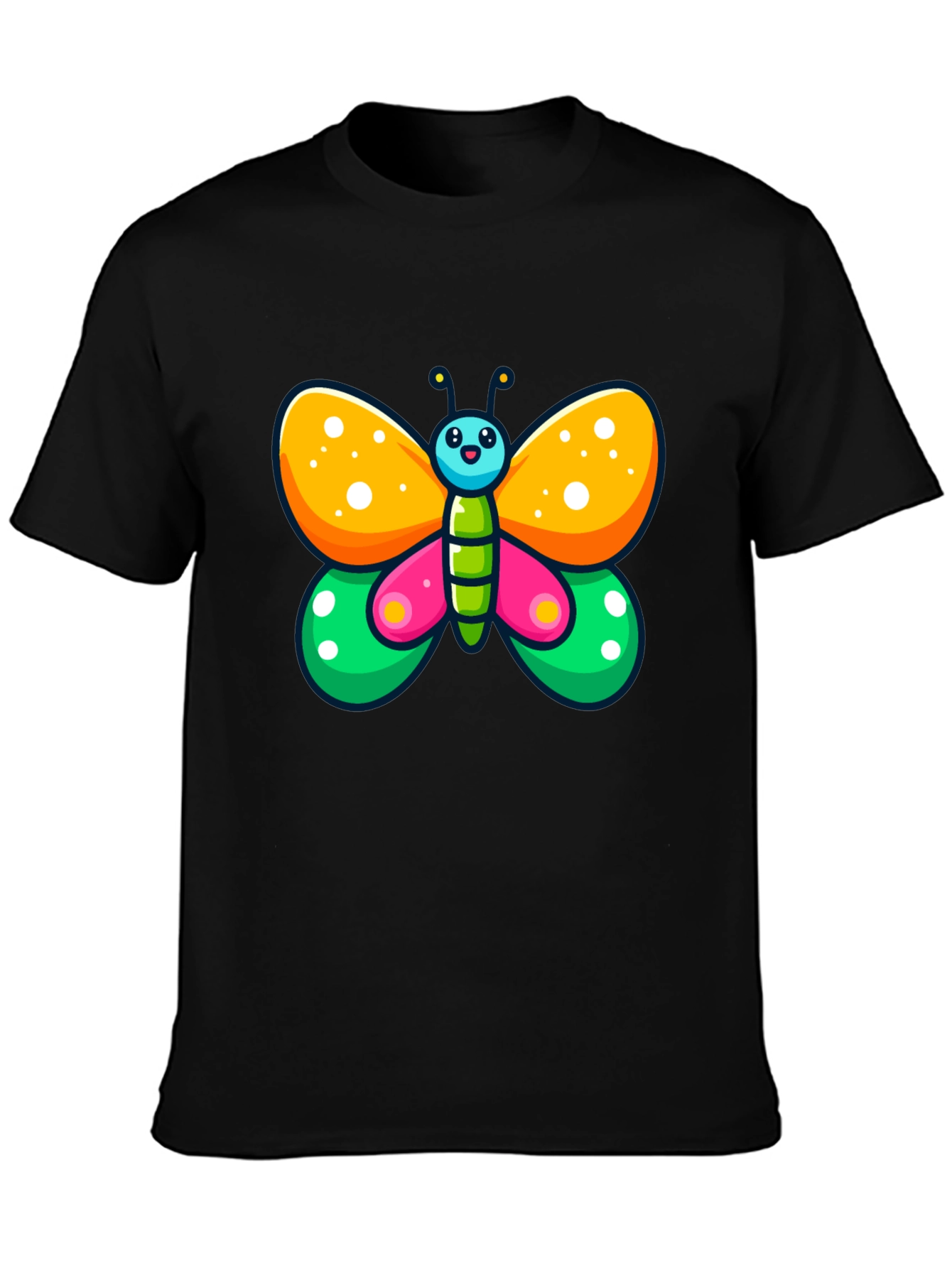 Black Cartoon Butterfly Graphic Black T-Shirt view 3