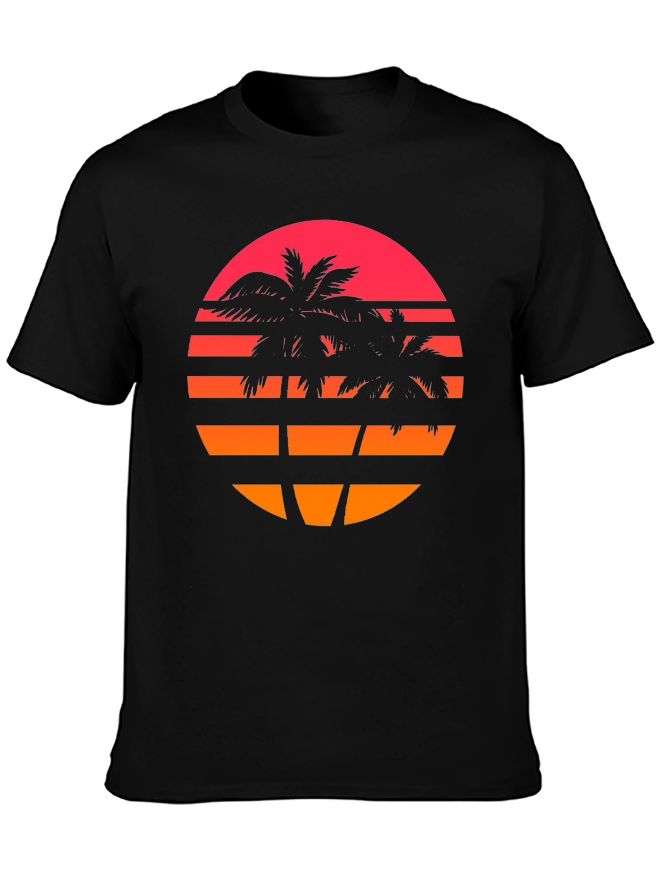 Black Retro Sunset Palm Tree Graphic T-Shirt view 3