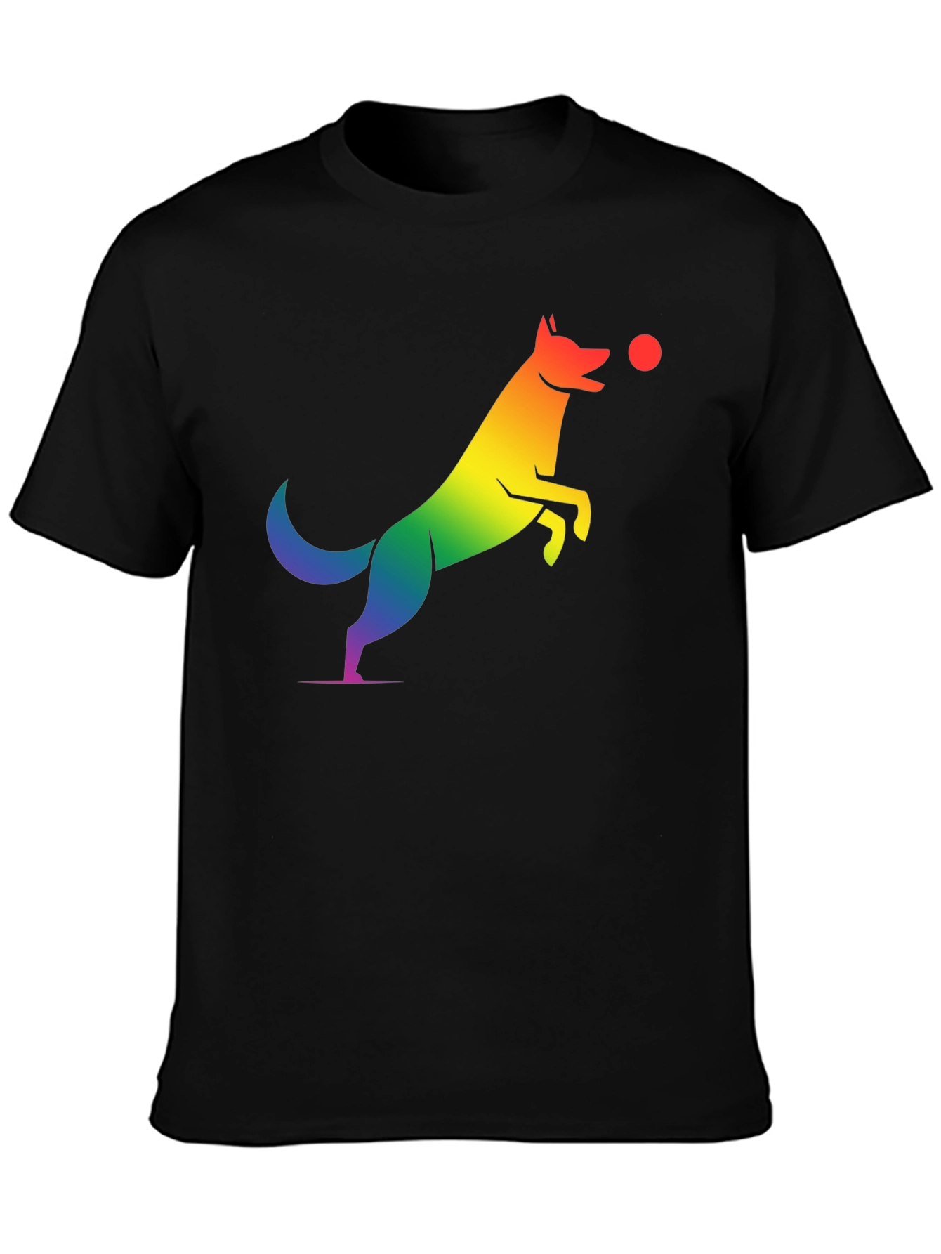 Black Rainbow Dog Catching Ball Graphic T-Shirt view 3