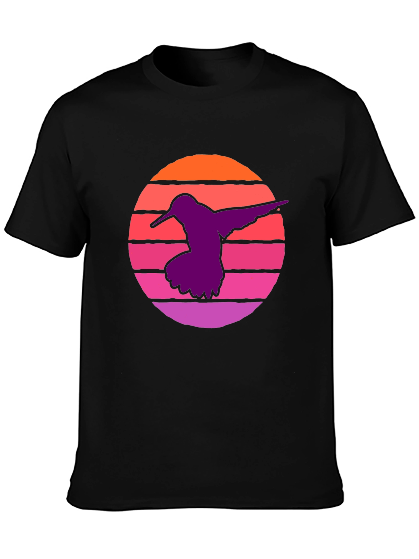 Black Hummingbird Sunset T-Shirt - Retro Style Black Tee view 3