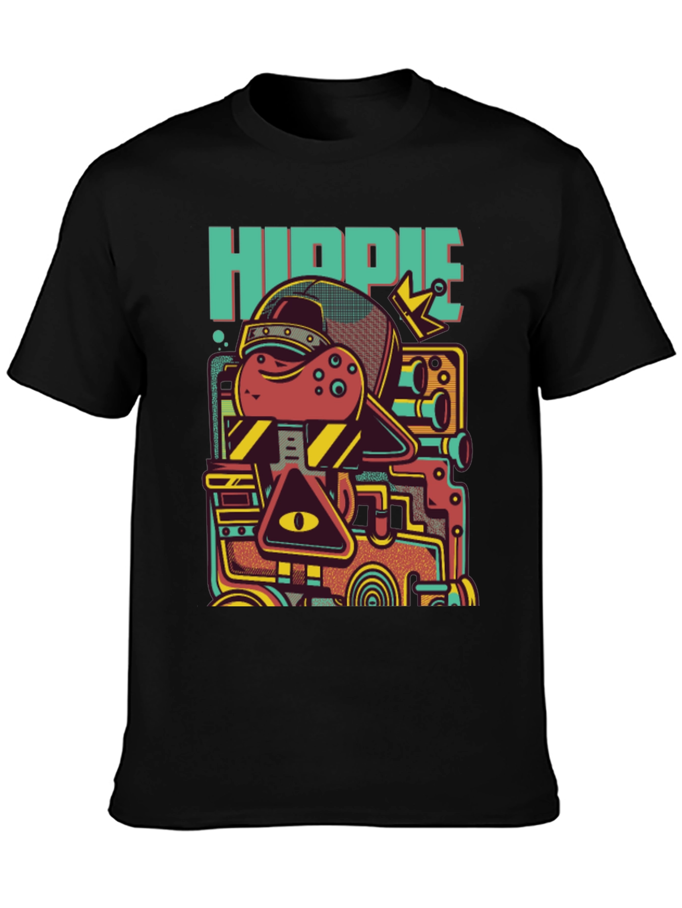 Black Hippie Robot Black Graphic T-Shirt view 3