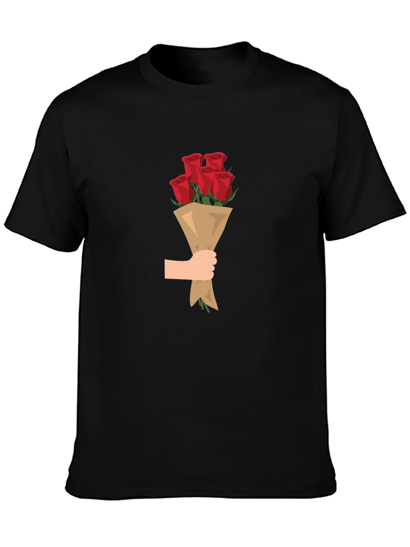Black Black T-Shirt with Roses Bouquet Graphic view 3