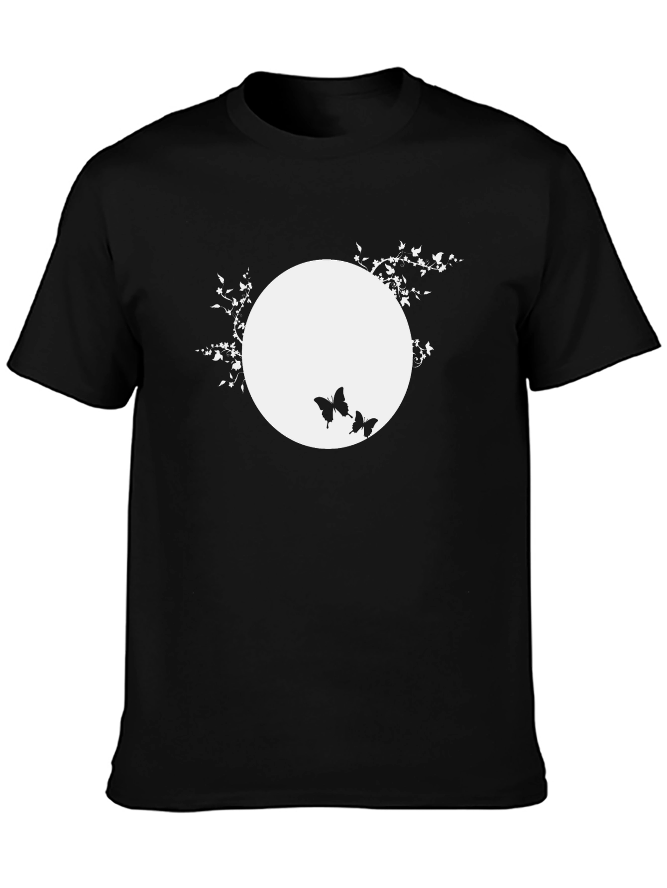 Black Black T-Shirt with Butterfly Moon Design view 3