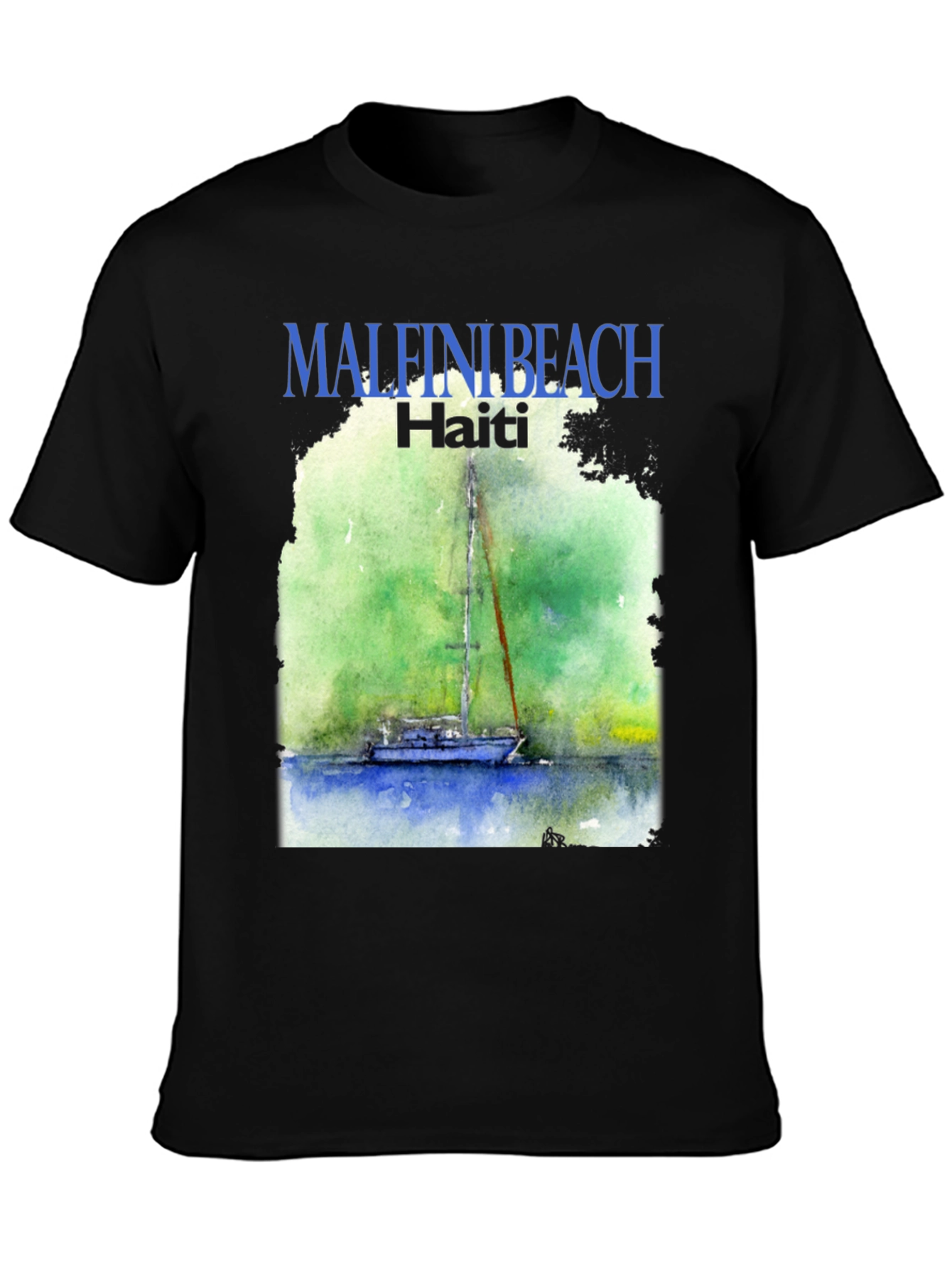 Black Malfini Beach Haiti T-Shirt - Sailboat Graphic Tee view 3