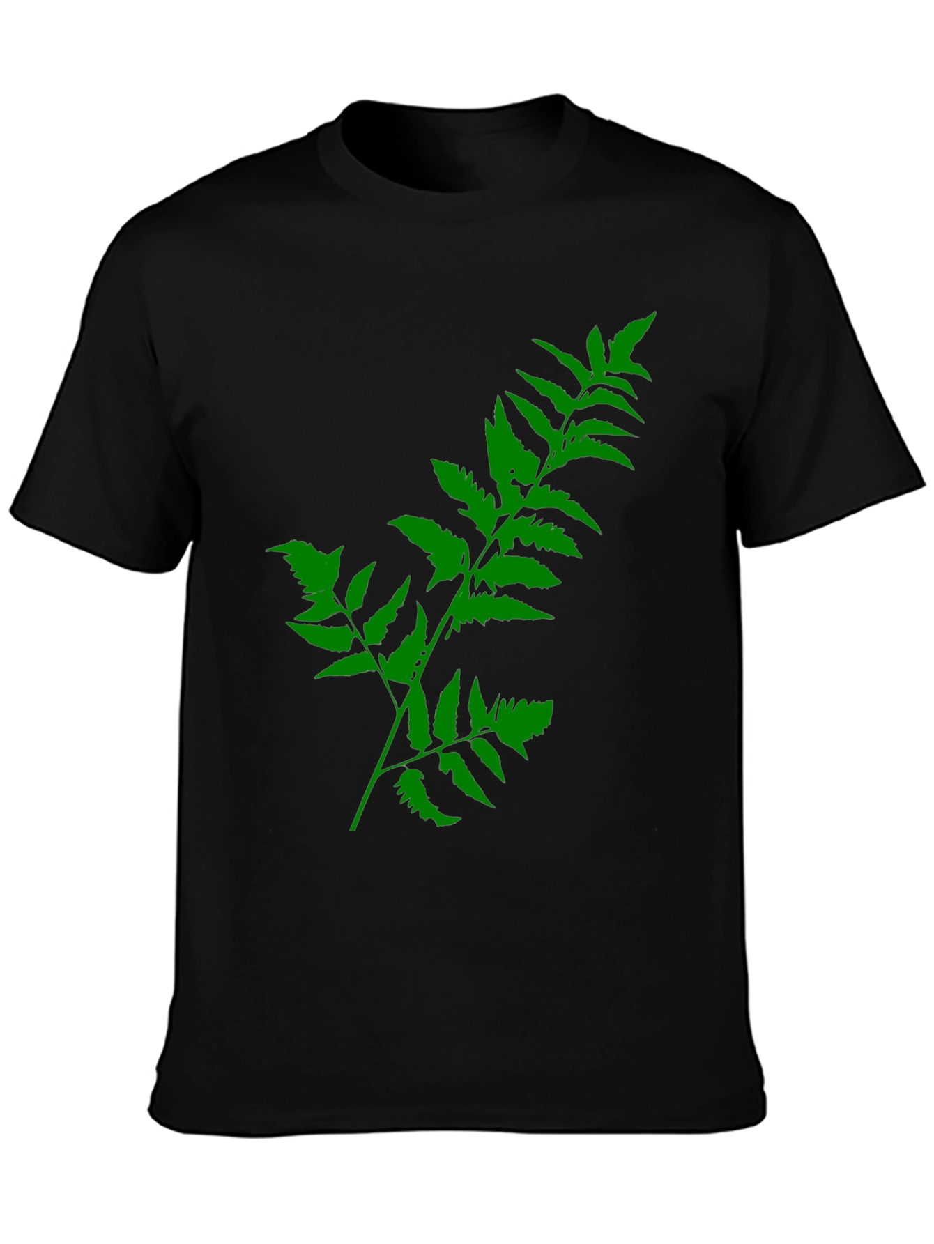 Black Green Fern Print Black T-Shirt view 3