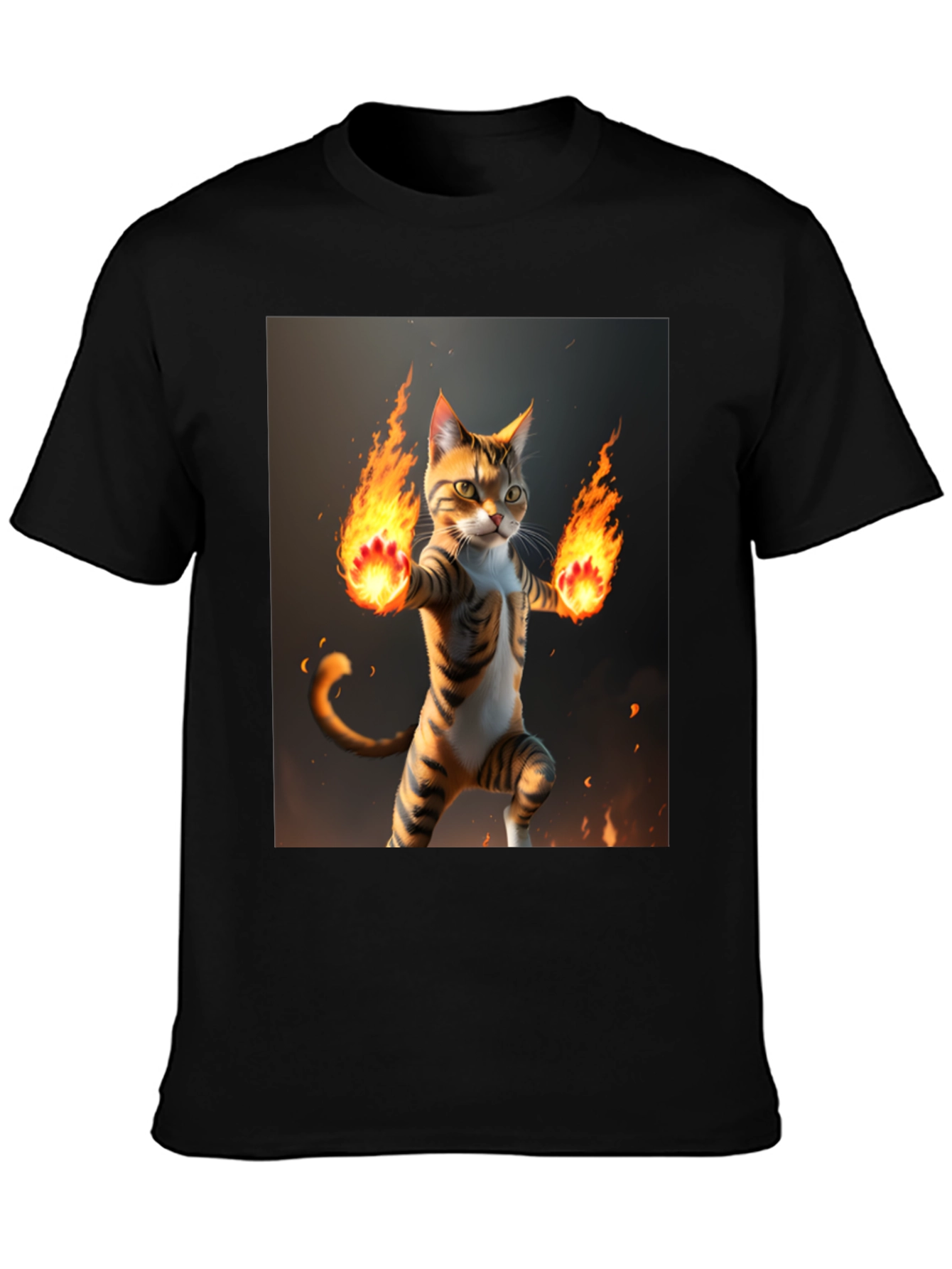 Black Fire Cat Graphic Tee - Black Cotton T-Shirt view 3