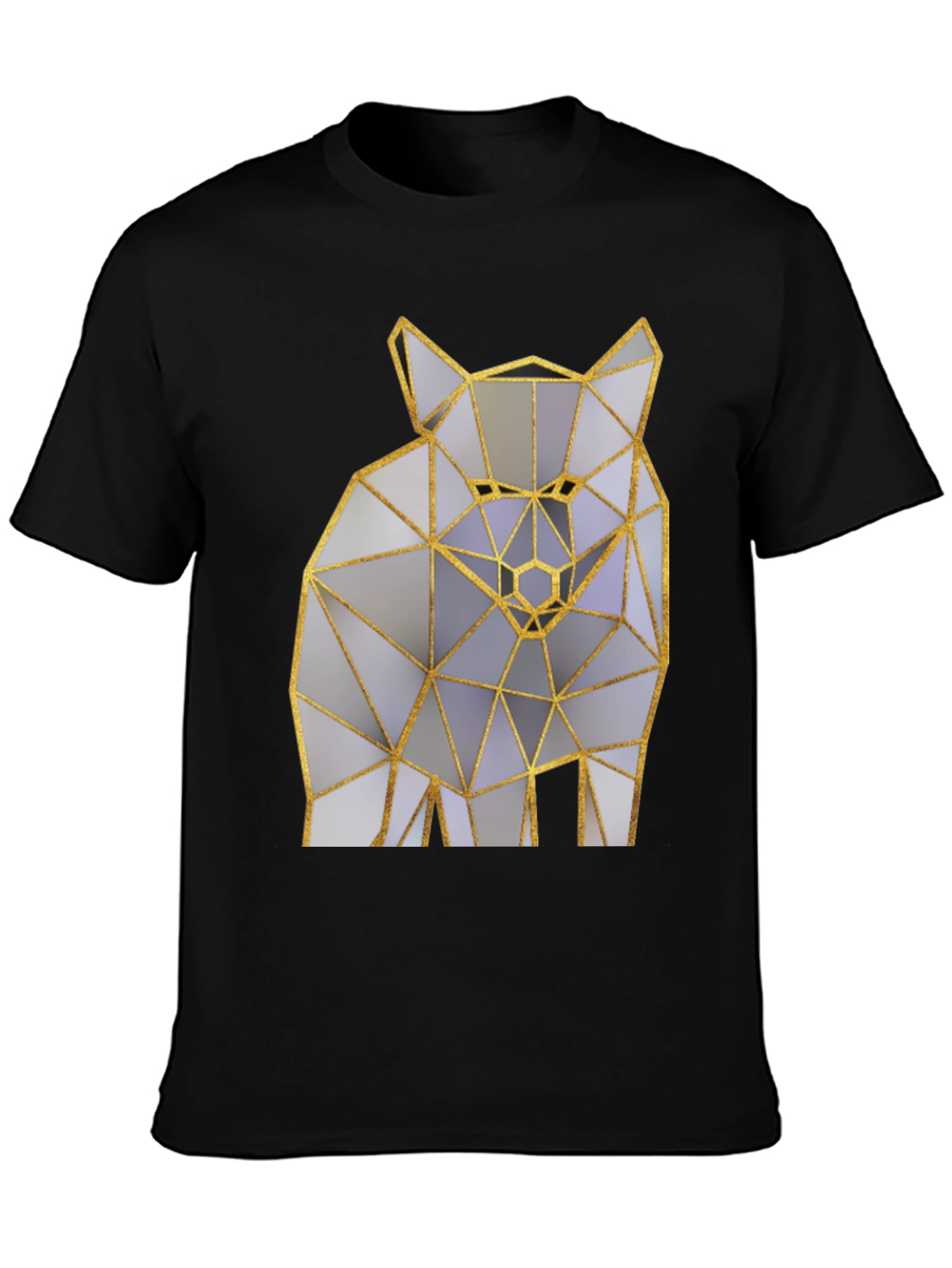 Black Geometric Wolf Graphic Tee - Modern Art Shirt view 3