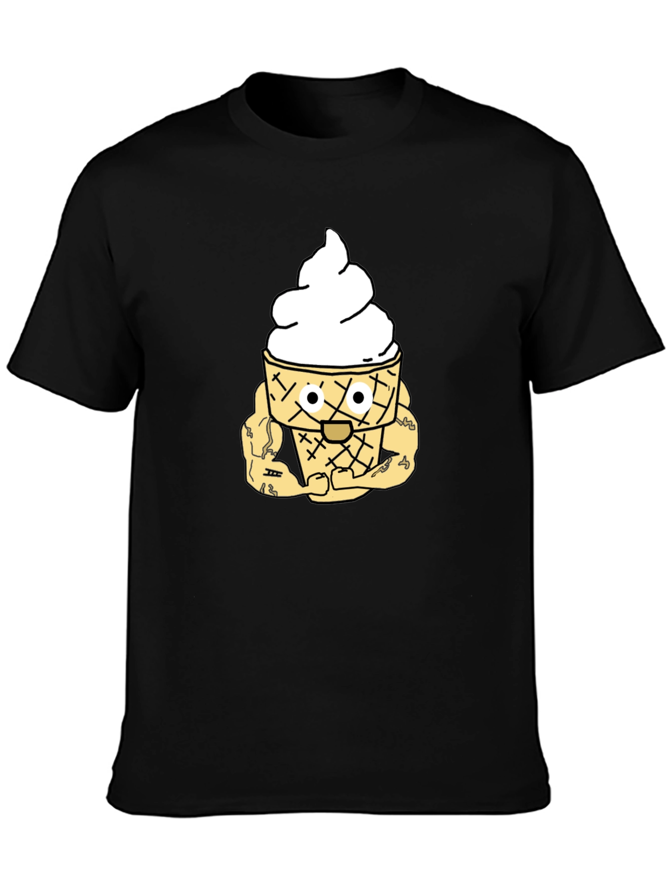 Black Ice Cream Cone Cartoon Graphic T-Shirt view 3