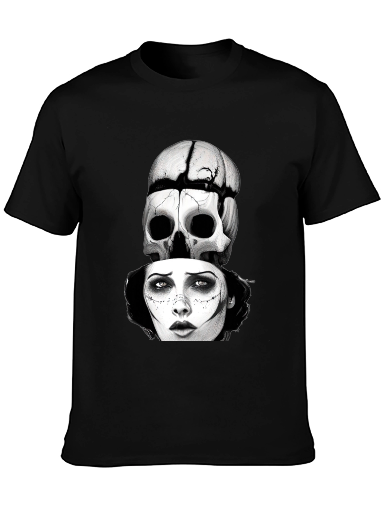 Black Skull & Woman Graphic T-Shirt - Gothic Style view 3