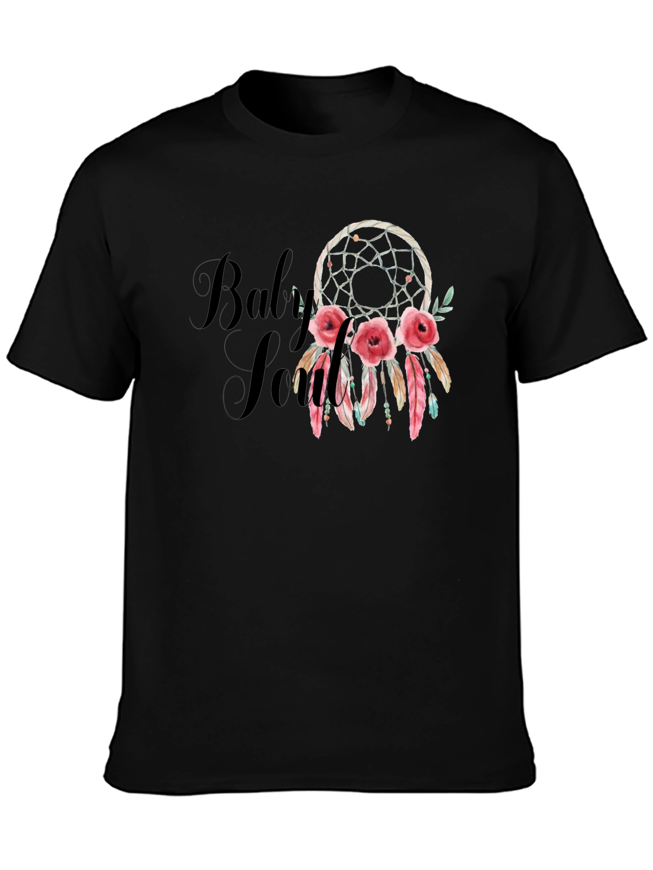 Black Dream Catcher Roses Black T-Shirt view 3