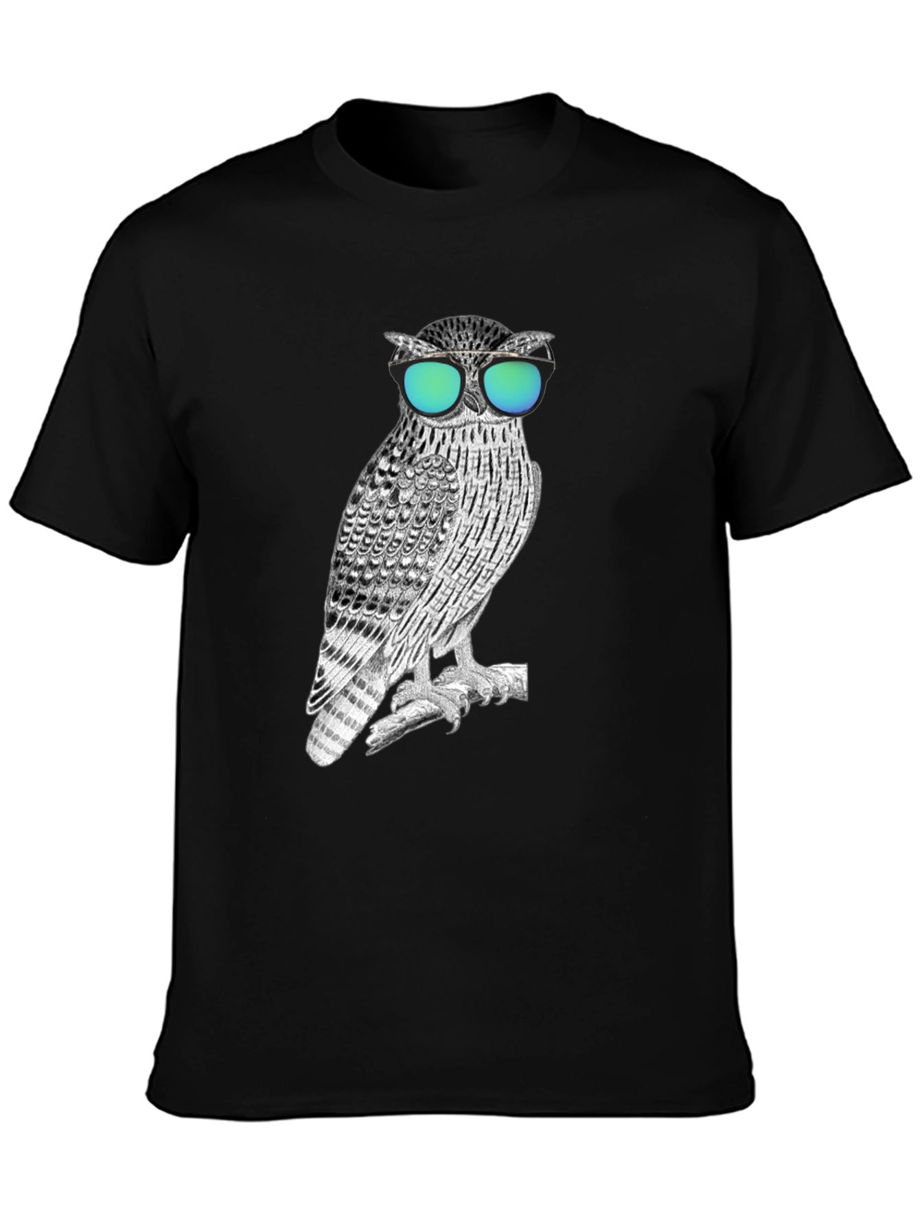 Black Cool Owl Graphic Tee - Black Cotton Blend view 3