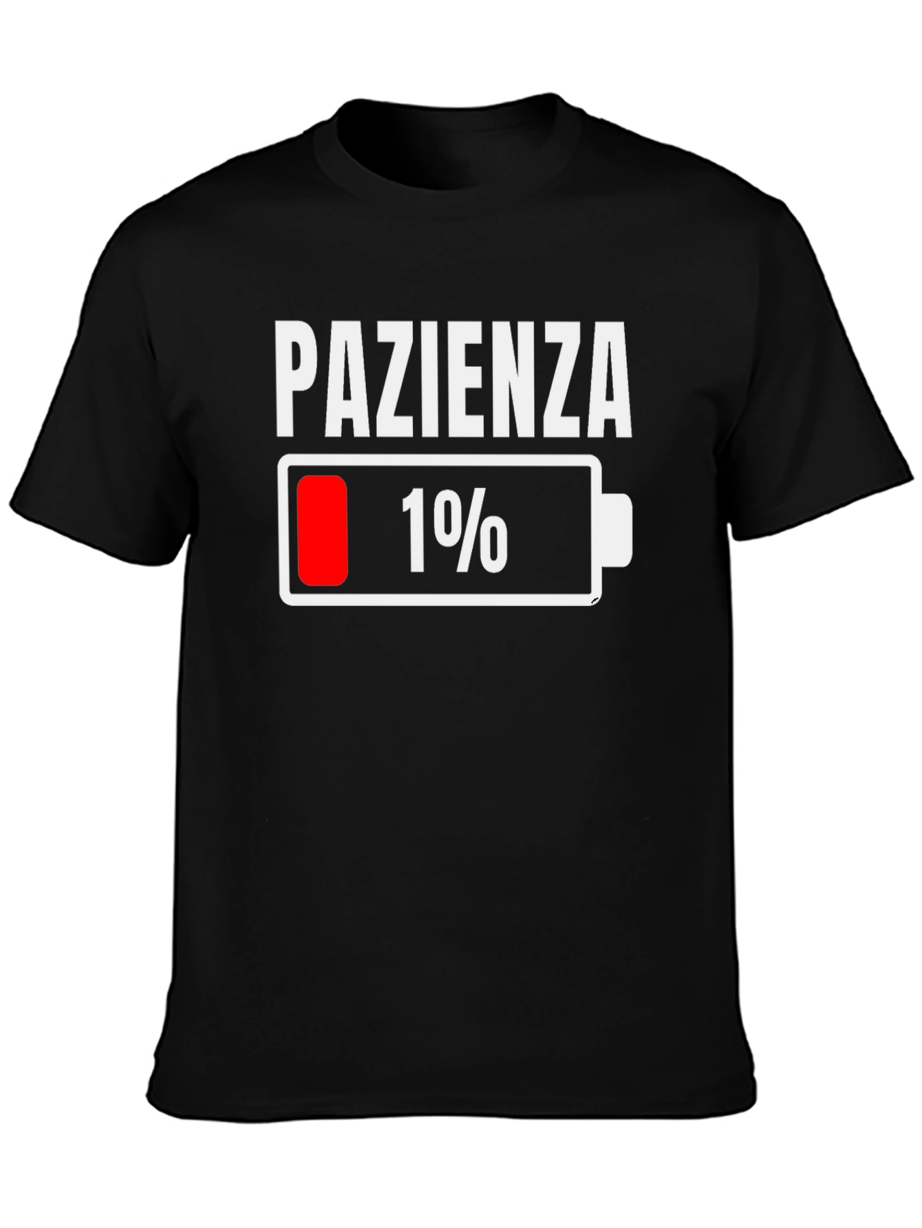 Black Pazienza Low Battery Funny Graphic T-Shirt view 3