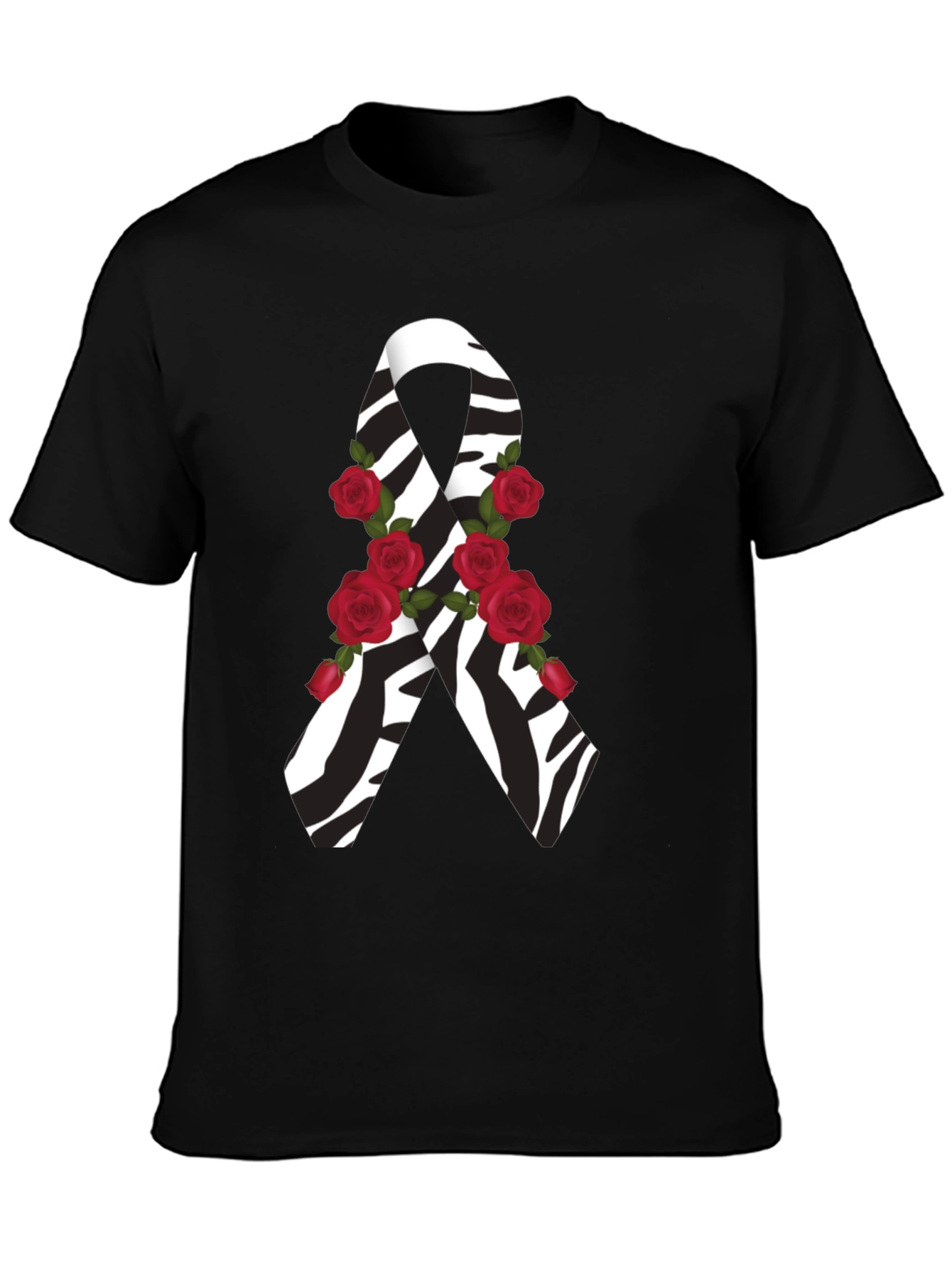 Black Zebra Stripe Awareness Ribbon Rose Graphic Tee view 3