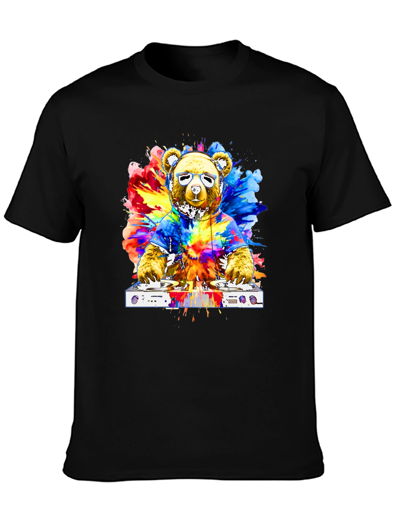 Black DJ Bear Tie-Dye Graphic Tee view 3