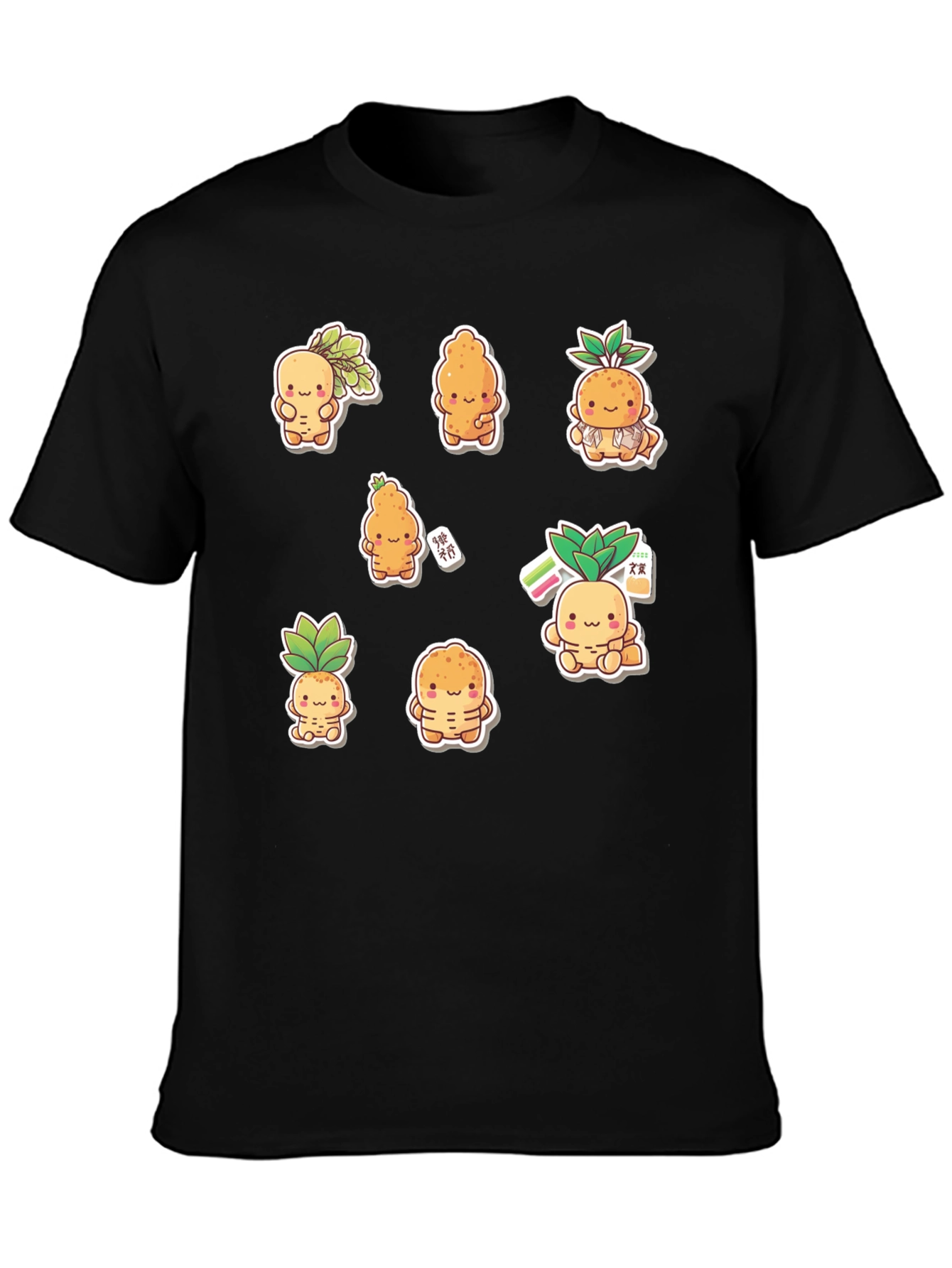 Black Cute Cartoon Root Vegetable Graphic T-Shirt view 3