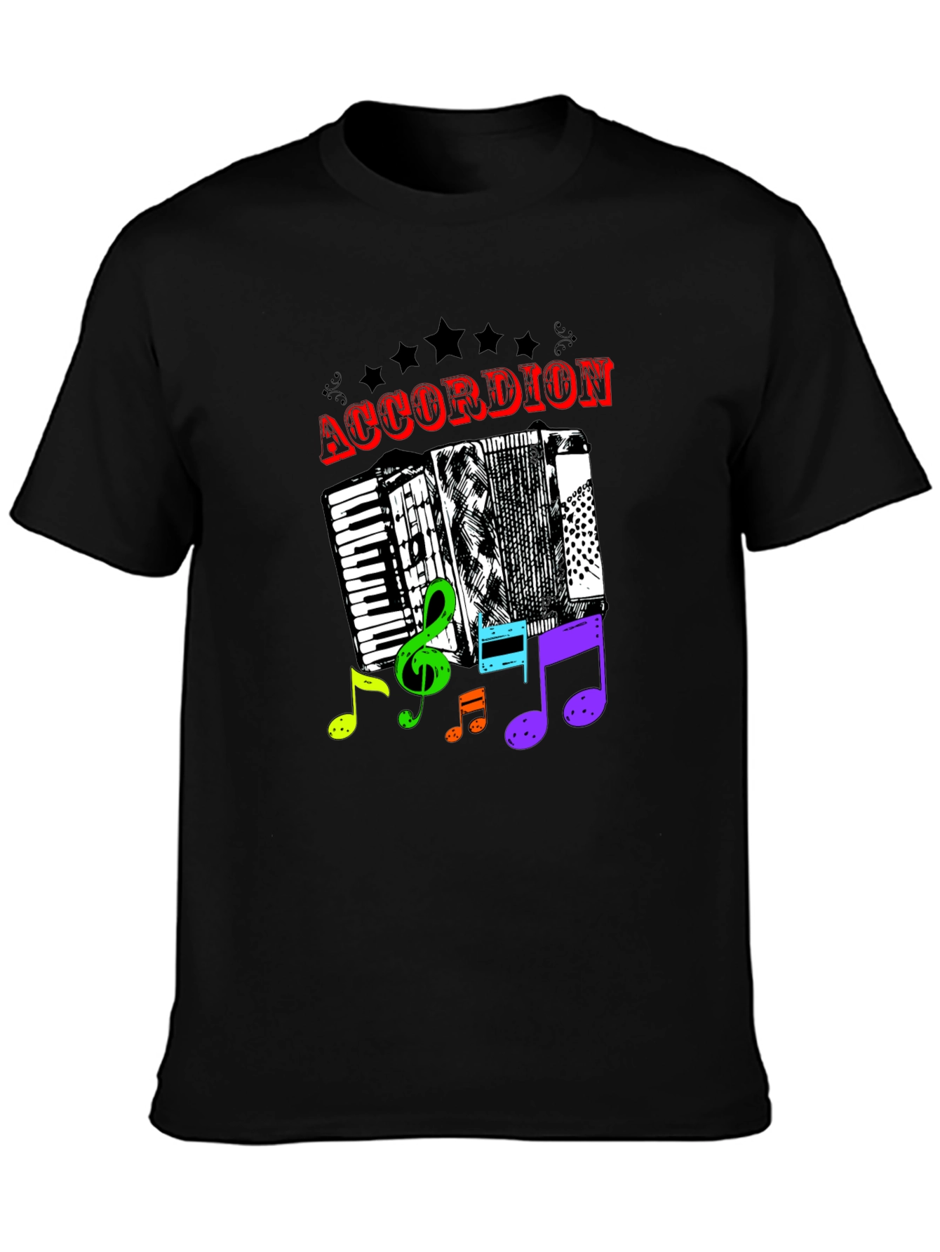 Black Accordion & Music Notes Graphic T-Shirt - Unisex view 3