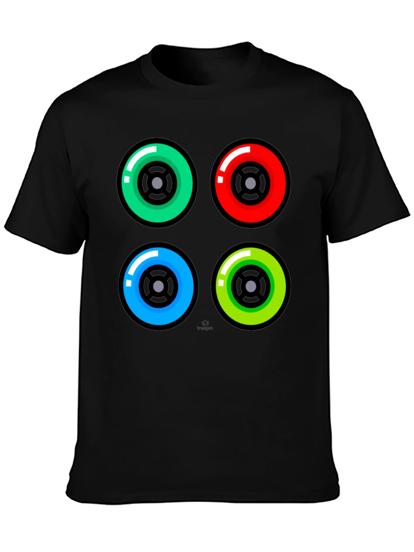 Black Colorful Wheels Graphic Tee - Black Cotton T-Shirt view 3