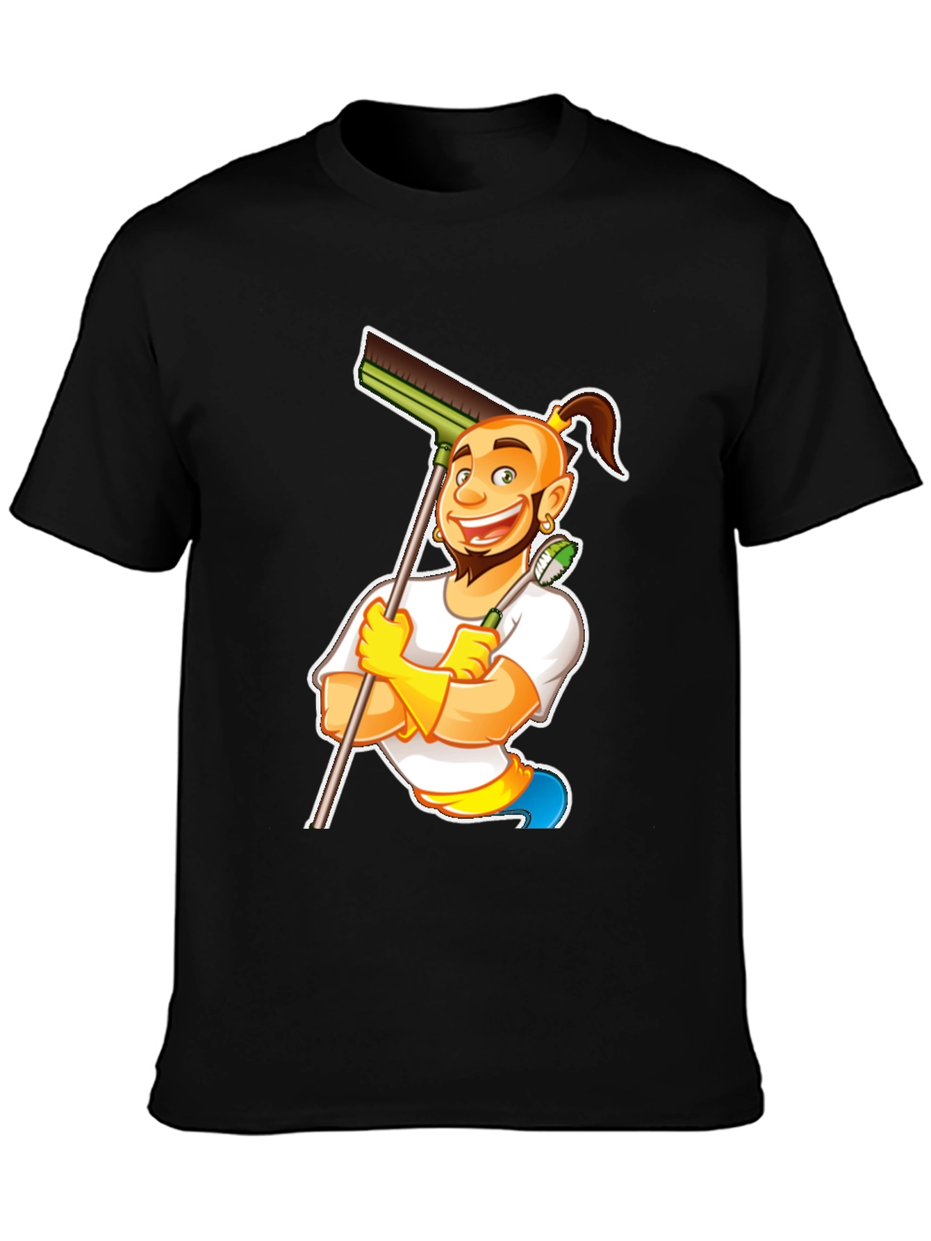 Black Funny Cleaning Cartoon T-Shirt view 3