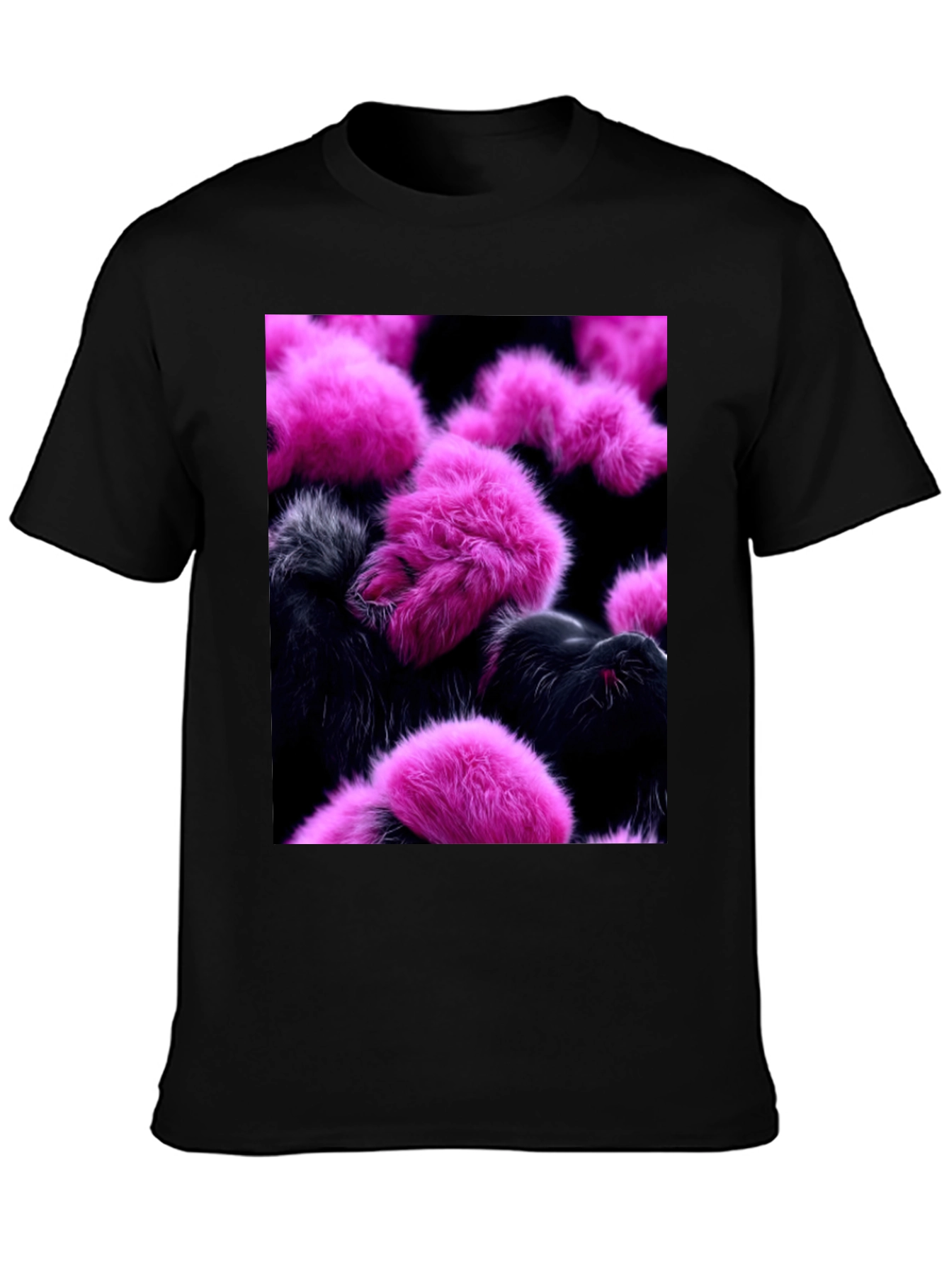 Black Fluffy Pink and Black T-Shirt view 3