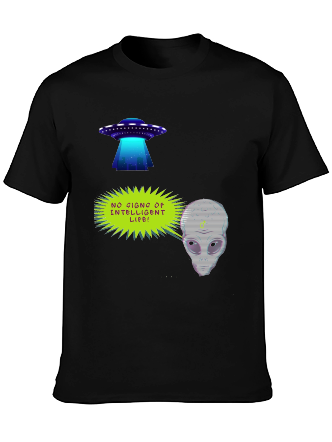 Black UFO Alien Graphic T-Shirt - No Signs of Intelligent Life! view 3