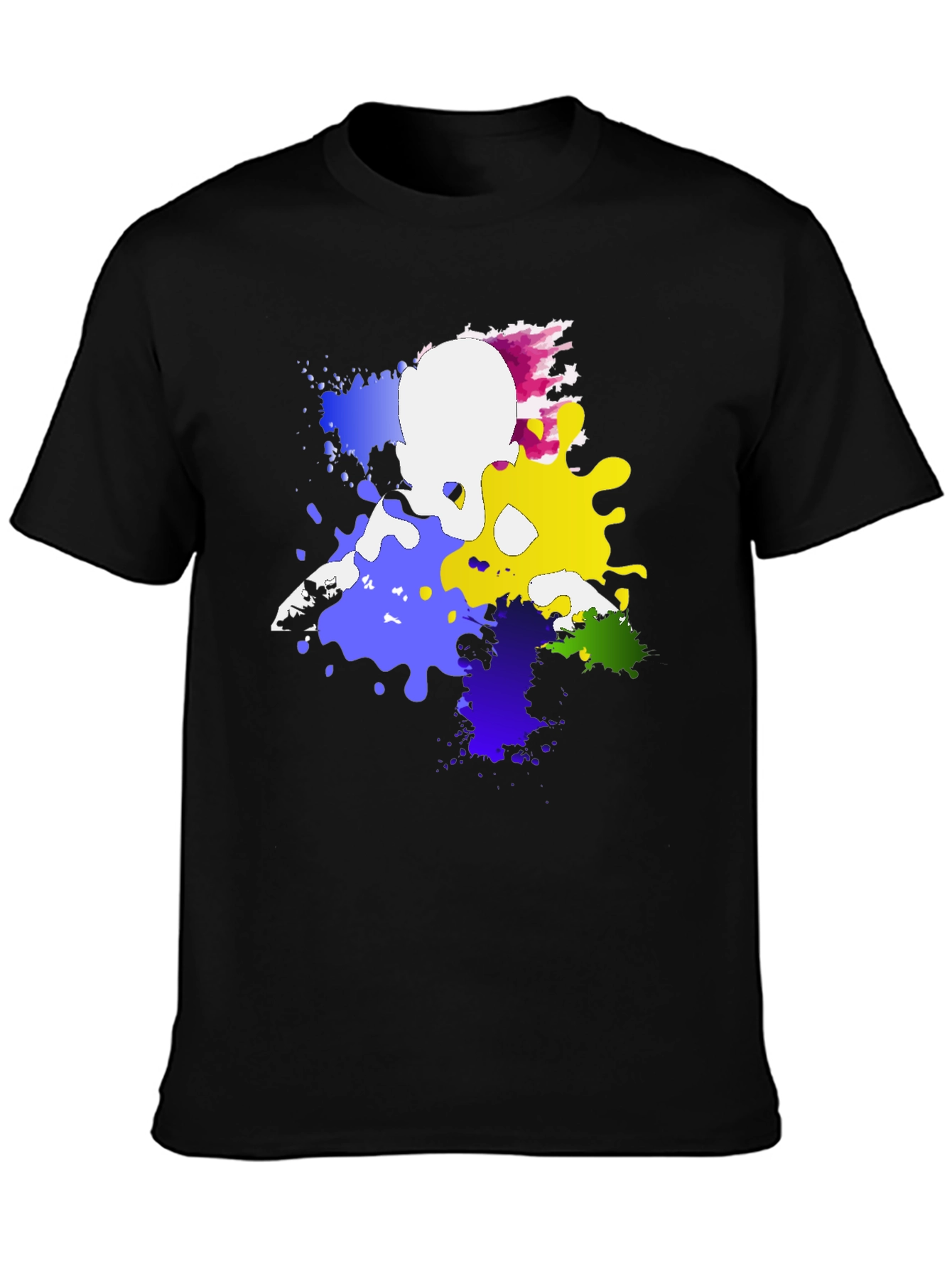 Black Abstract Paint Splatter Graphic Tee - Black view 3