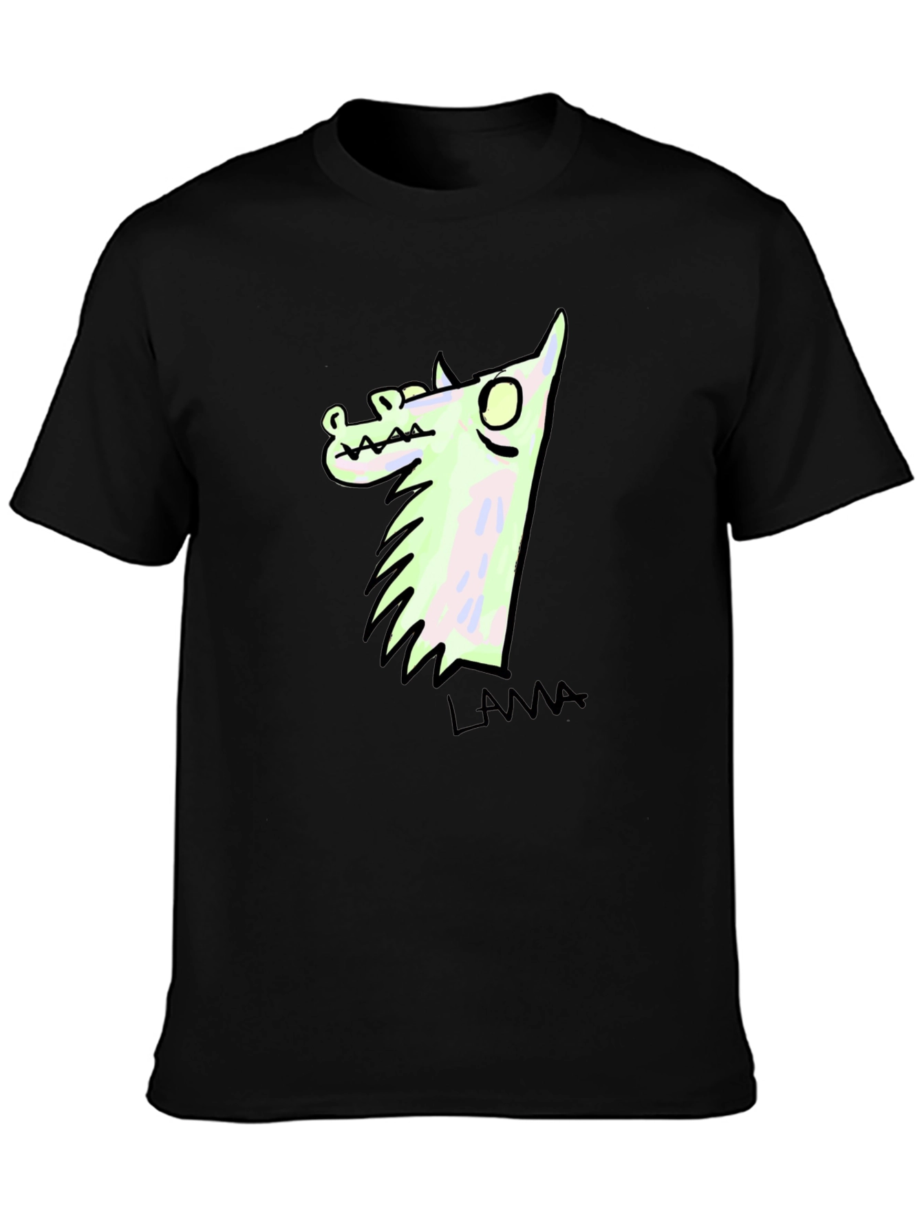 Black Llama Cartoon Graphic Print Black T-Shirt view 3