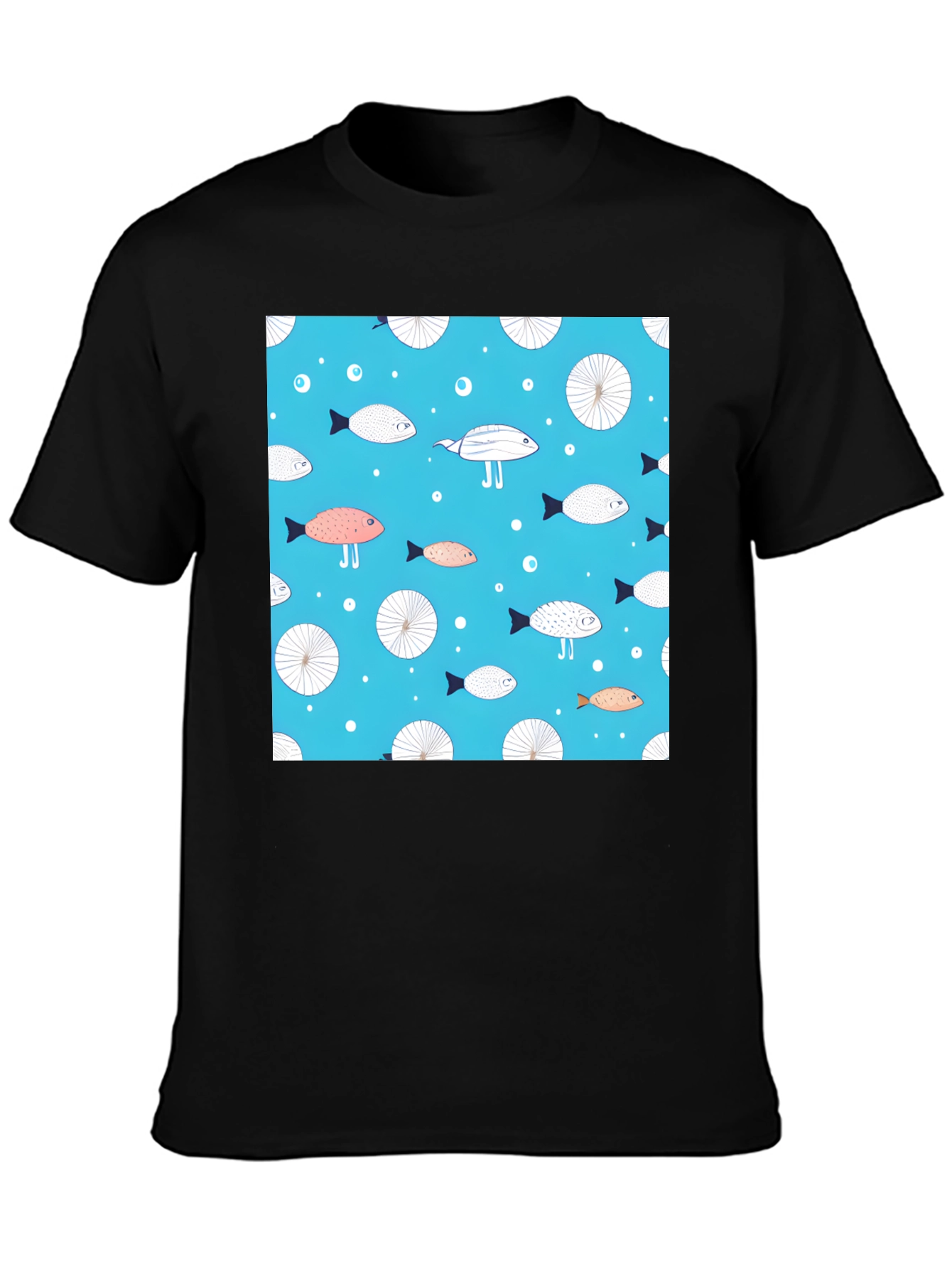 Black Fun Fish Pattern Tee - Unique Aquatic Design view 3