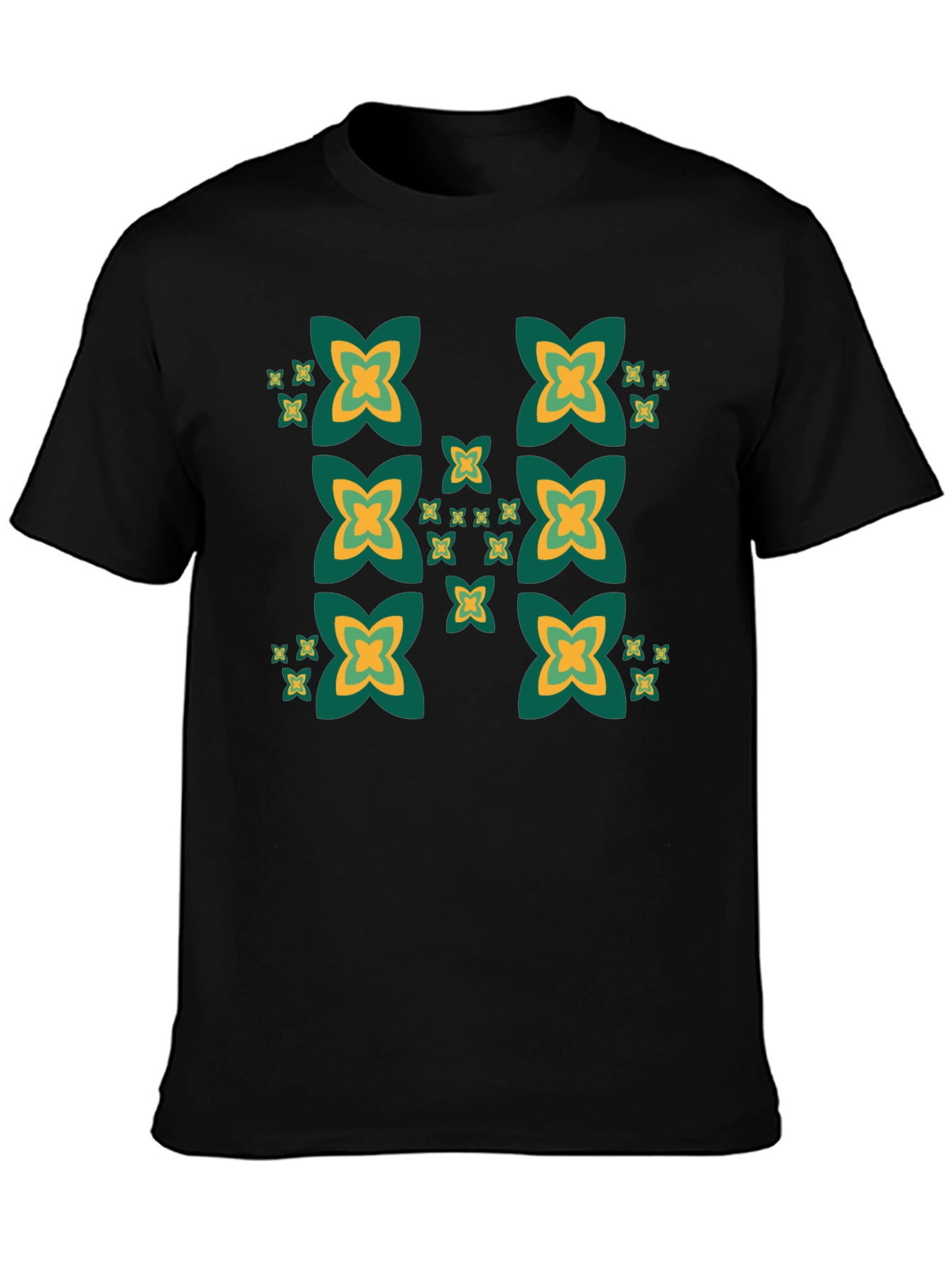 Black Black Tee with Geometric Clover Pattern view 3