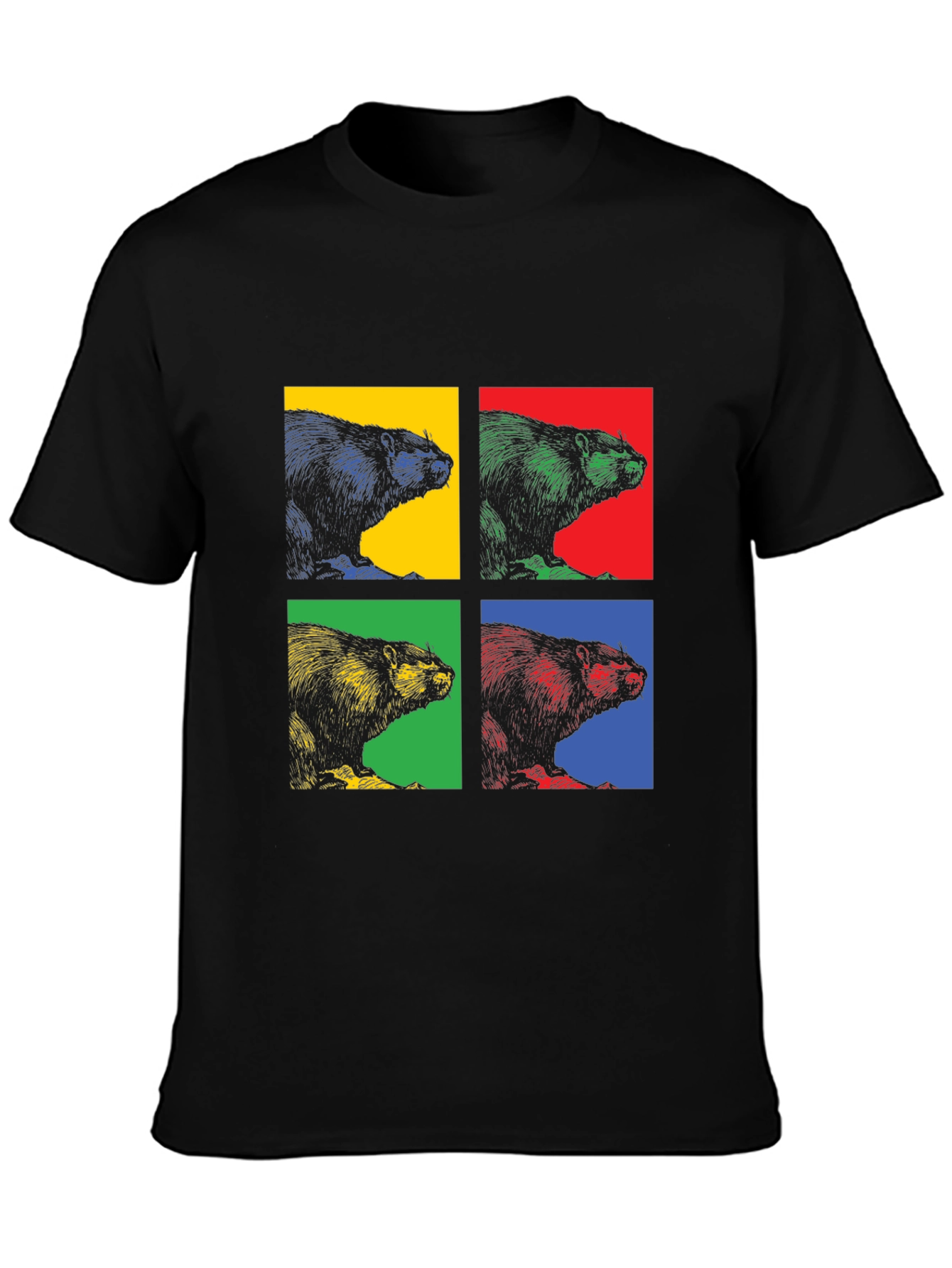 Black Retro Beaver Pop Art Graphic Tee - Black Cotton T-Shirt view 3