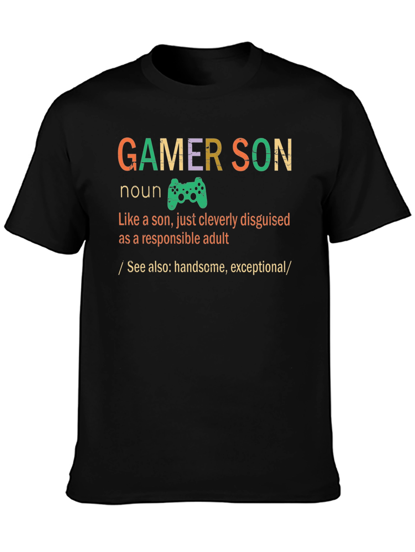 Black Gamer Son Funny Graphic T-Shirt view 3