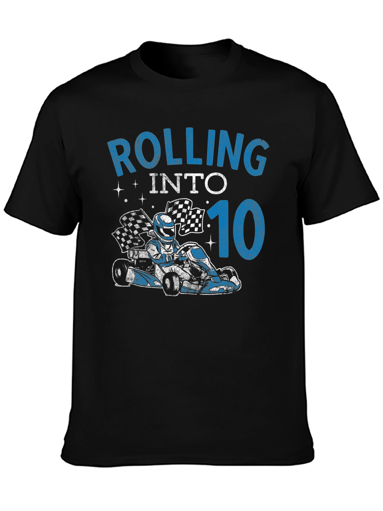 Black Rolling Into 10 Birthday T-Shirt Go Kart Racing Tee view 3