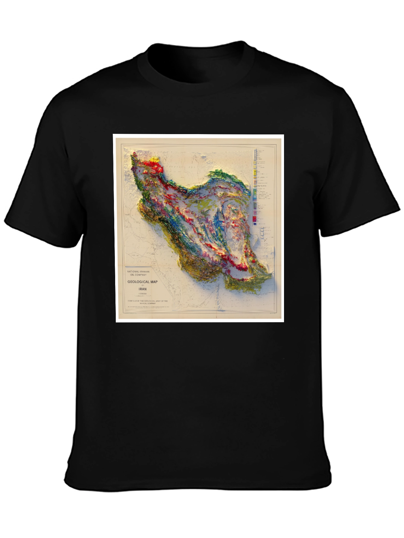 Black Iran Geological Map Graphic T-Shirt view 3