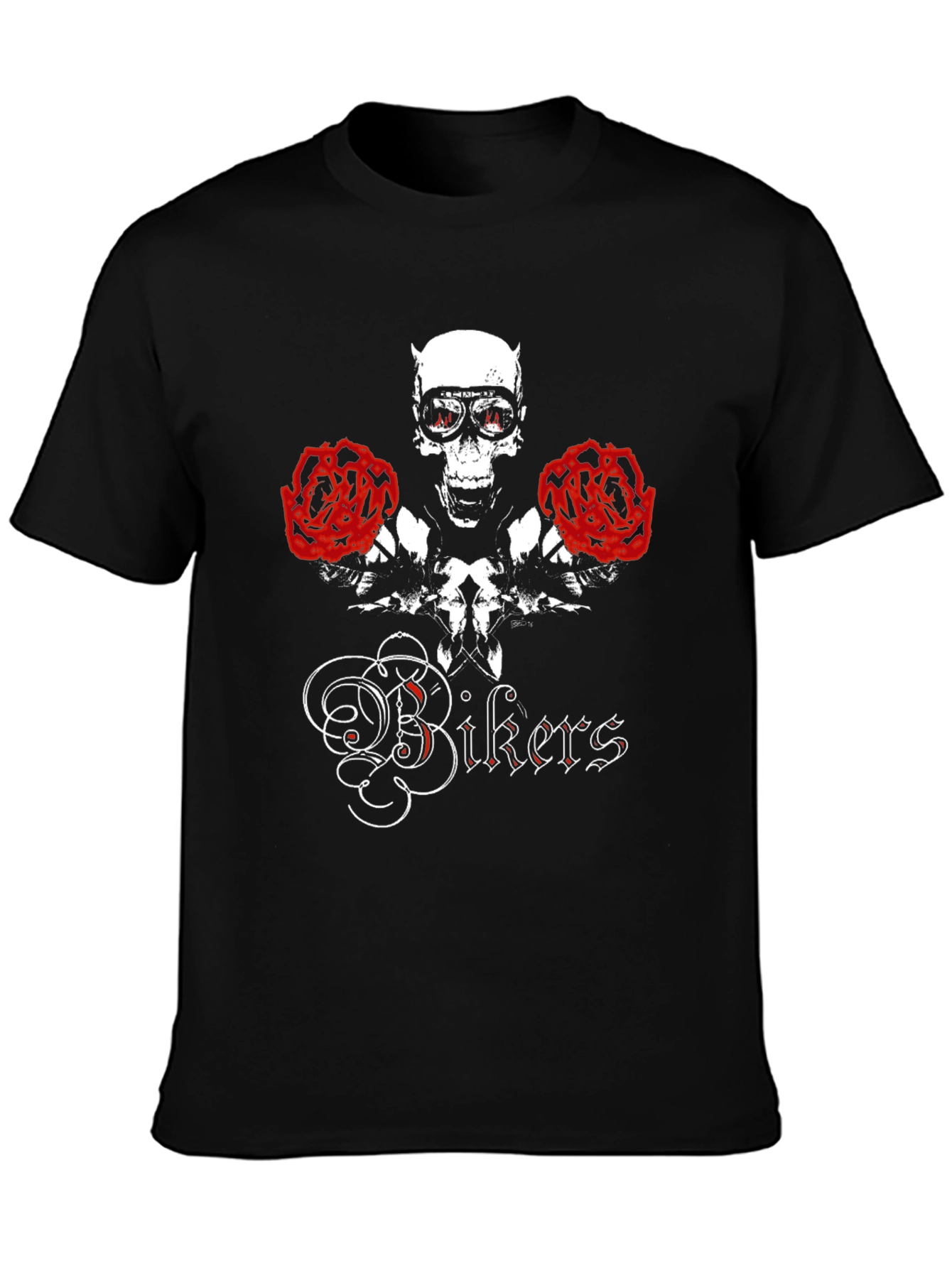 Black Skull & Roses "Bikers" Graphic T-Shirt view 3